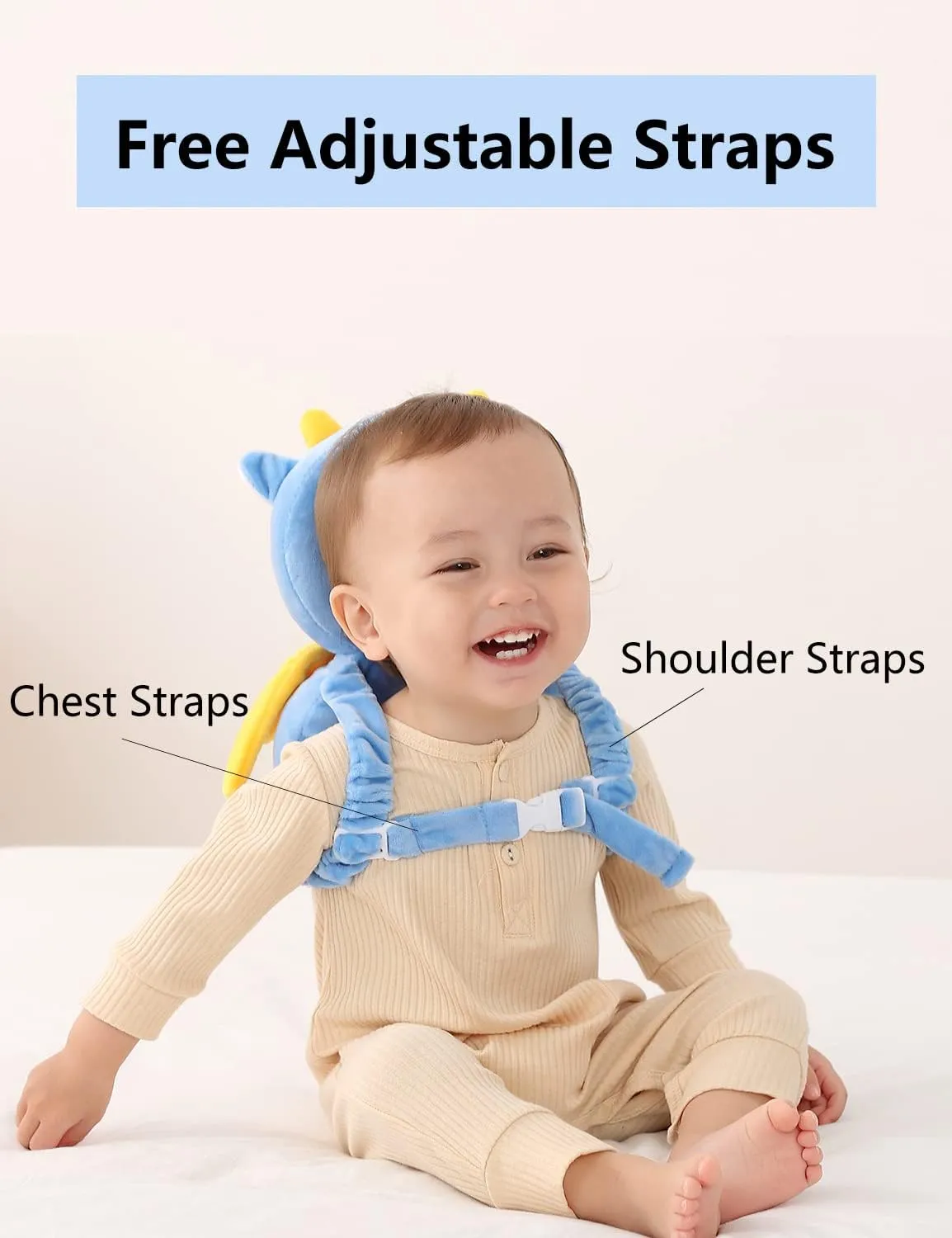 Bambebe Cuscino Anticaduta Protezione Testa per Neonato e Bambini, Zainetto Primi Passi Regolabile (Drago) - immagine 4