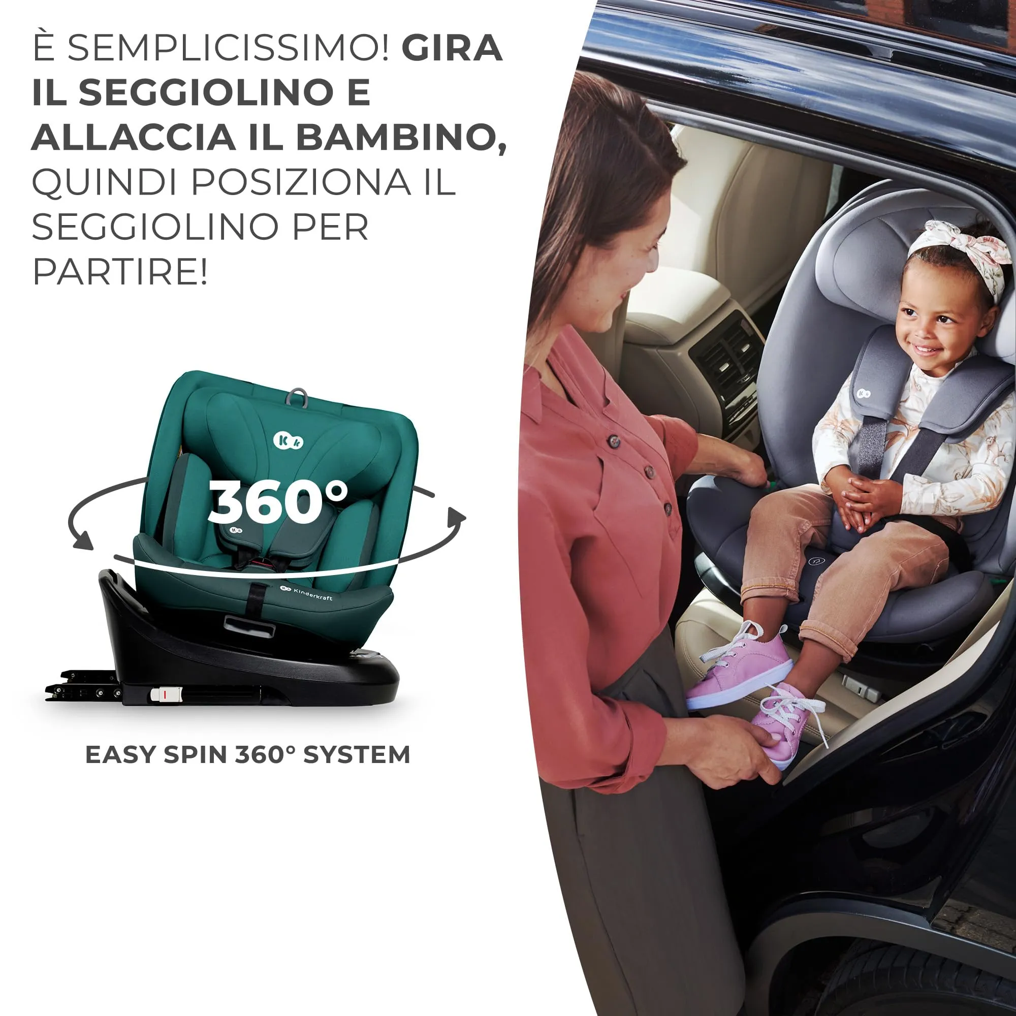 Kinderkraft I-Grow Seggiolino Auto 40-150 cm ISOFIX 360° Verde - immagine 6