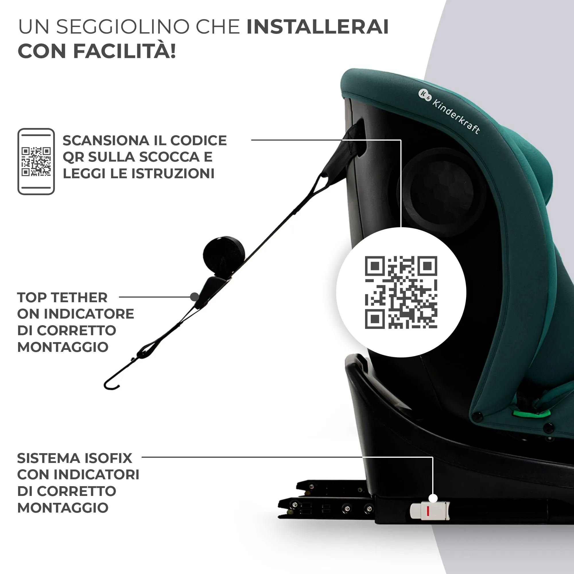Kinderkraft I-Grow Seggiolino Auto 40-150 cm ISOFIX 360° Verde - immagine 8