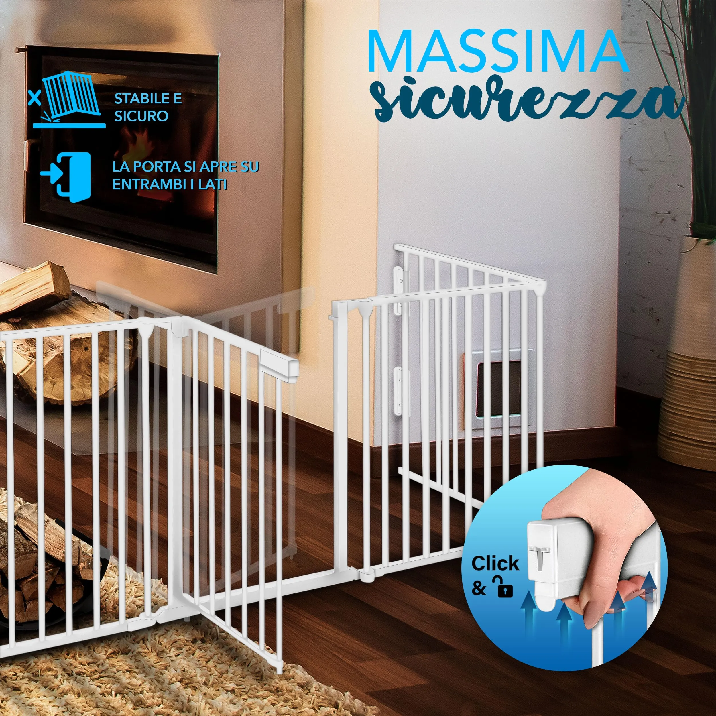 KIDUKU Barriera di sicurezza per bambini e animali, cancelletto griglia per camino, porte o scale, 240 cm, Bianco - immagine 4