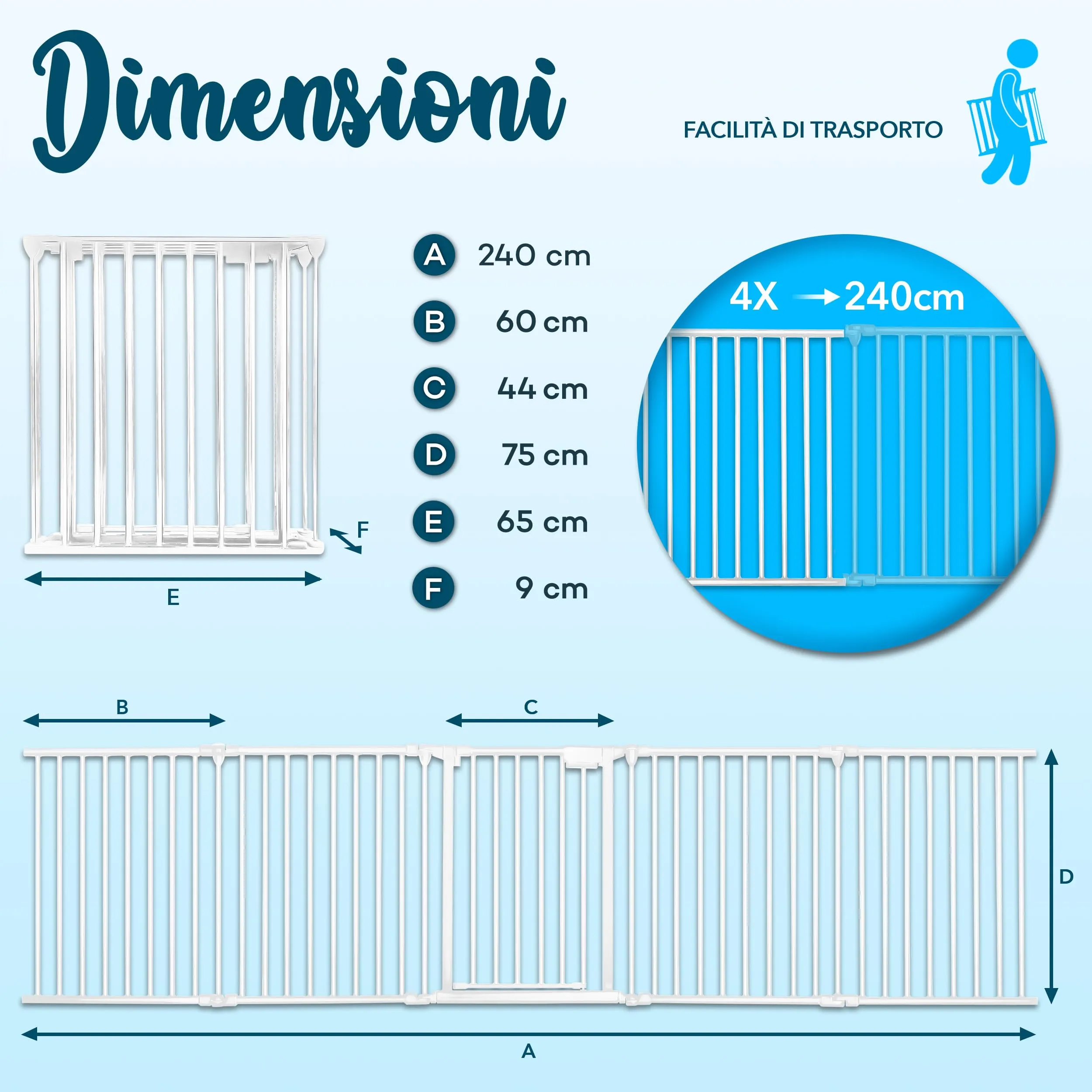 KIDUKU Barriera di sicurezza per bambini e animali, cancelletto griglia per camino, porte o scale, 240 cm, Bianco - immagine 5