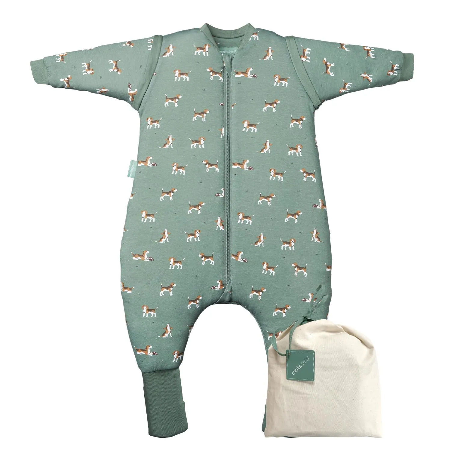 molis & co Sacco Nanna con piedini, maniche staccabili e calzini, 2.5 tog, 100% Cotone Oeko-TEX 100, Beagle, 6 mesi - immagine 1