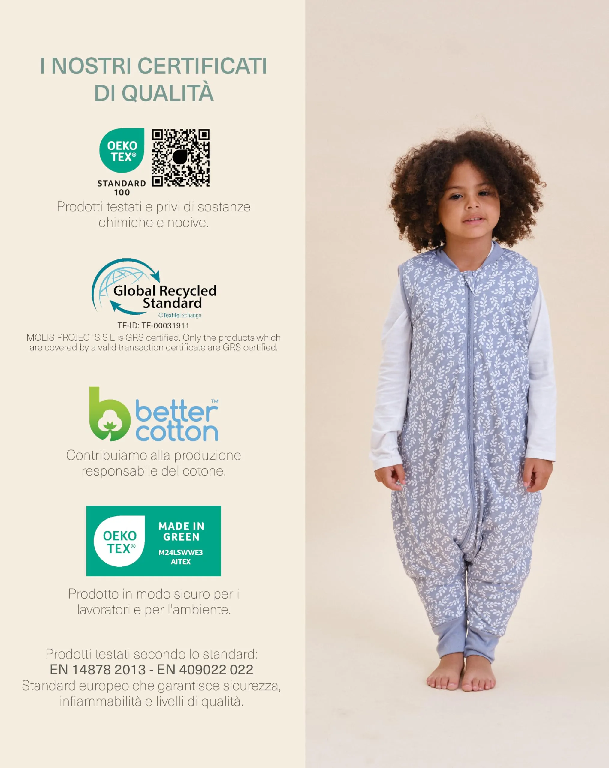 molis & co Sacco Nanna con Piedini Invernale 2.5 TOG, 100% Cotone Oeko-Tex 100, Blue Garden (3-6 Mesi) - immagine 6