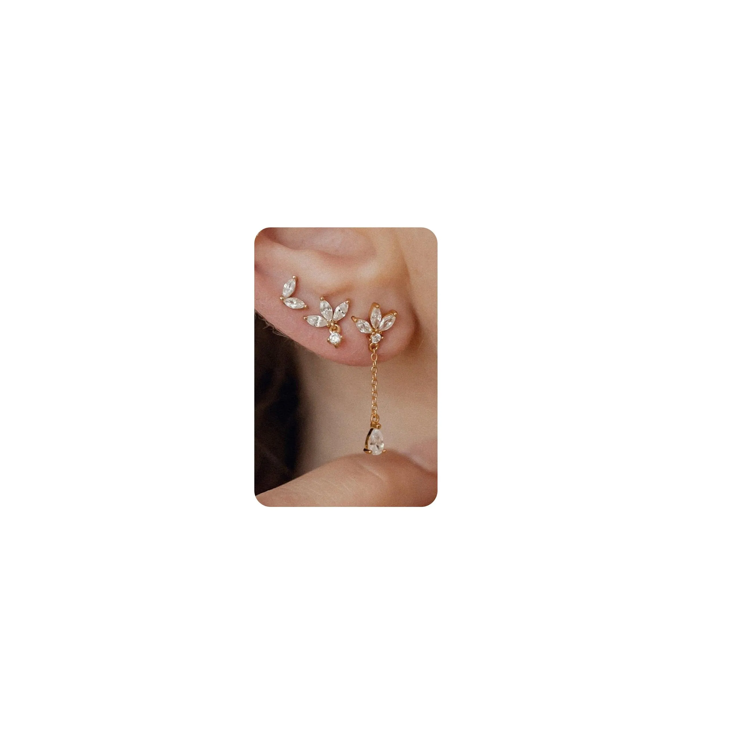 BodyBonita Set Orecchini Pendenti per Cartilagine Placcati in Oro 14K, 3 Paia - immagine 1