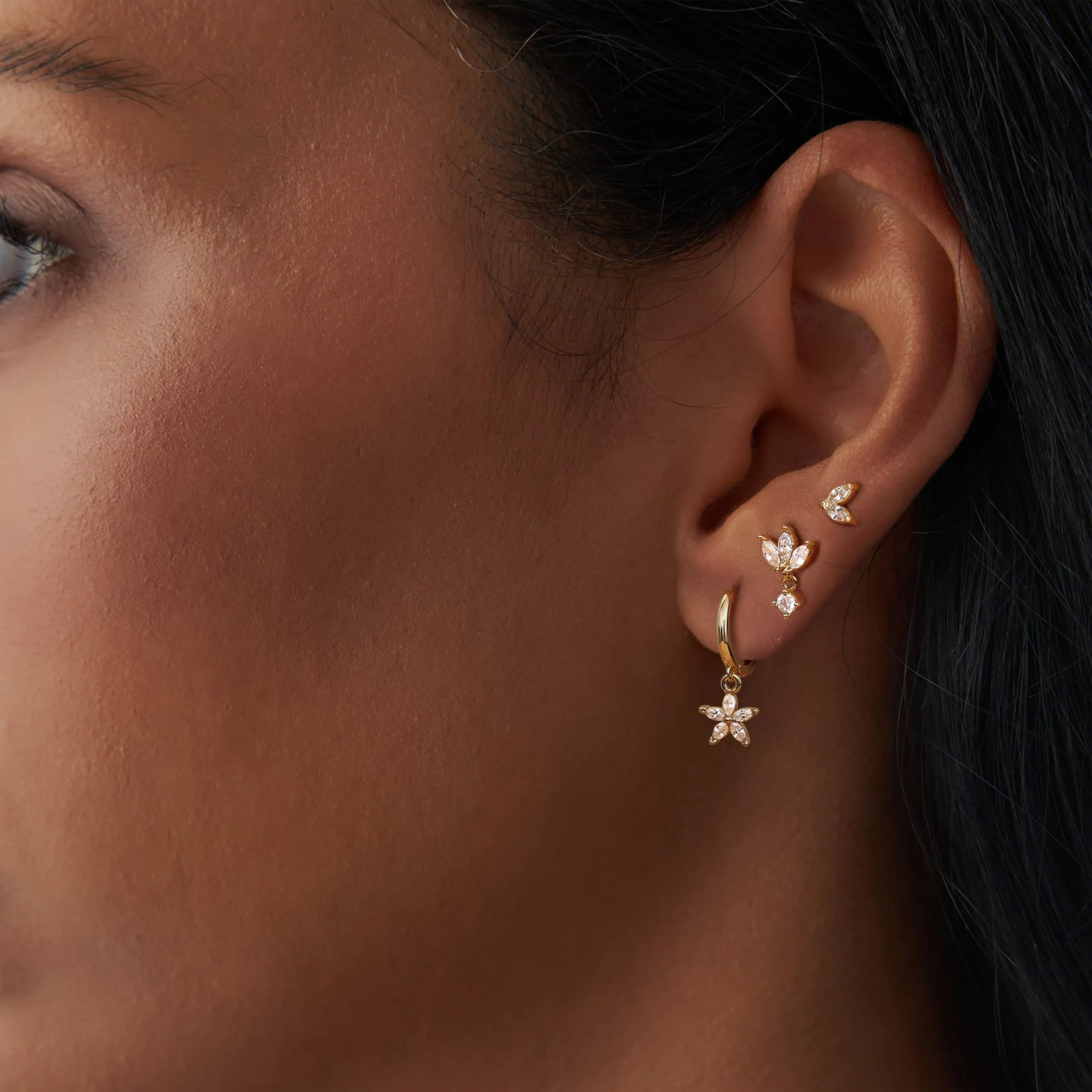 BodyBonita Set Orecchini Donna Pendenti per Cartilagine Placcati in Oro 14K, 3 Paia - immagine 3