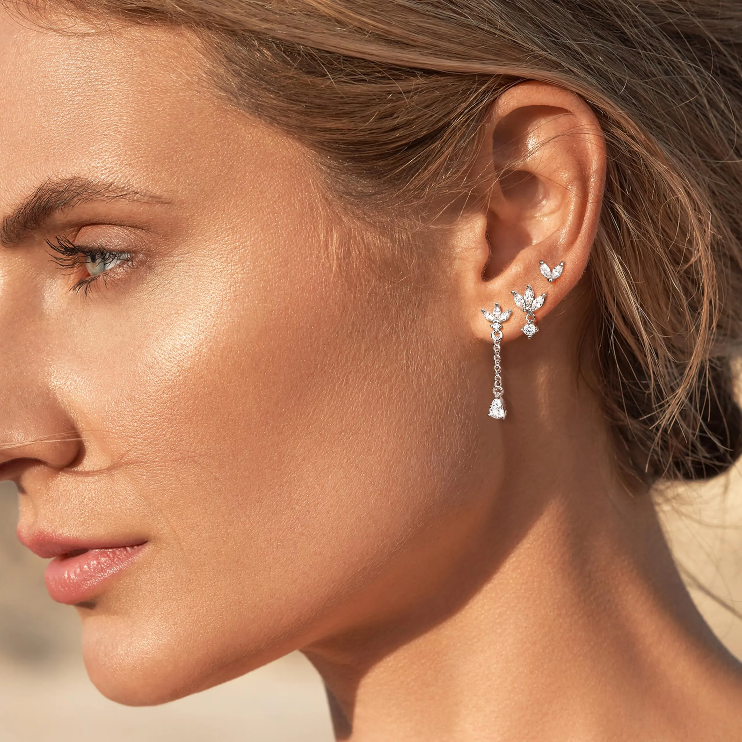 BodyBonita Set Orecchini Pendenti per Cartilagine in Color Argento, 3 Paia - immagine 6