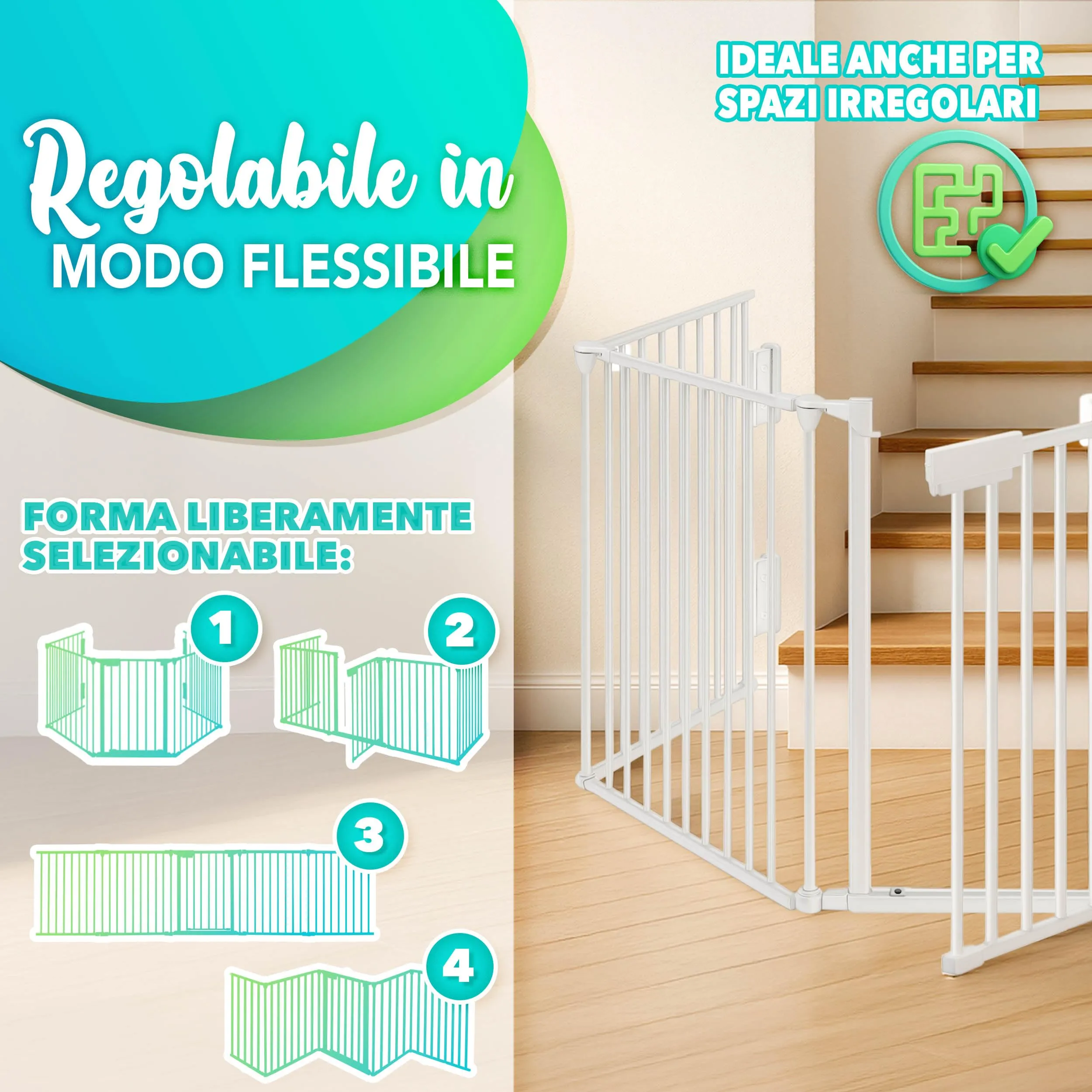 KIDUKU Barriera di sicurezza per bambini e animali, cancelletto griglia per camino, porte e scale, pieghevole, Grigio, 180 cm - immagine 5