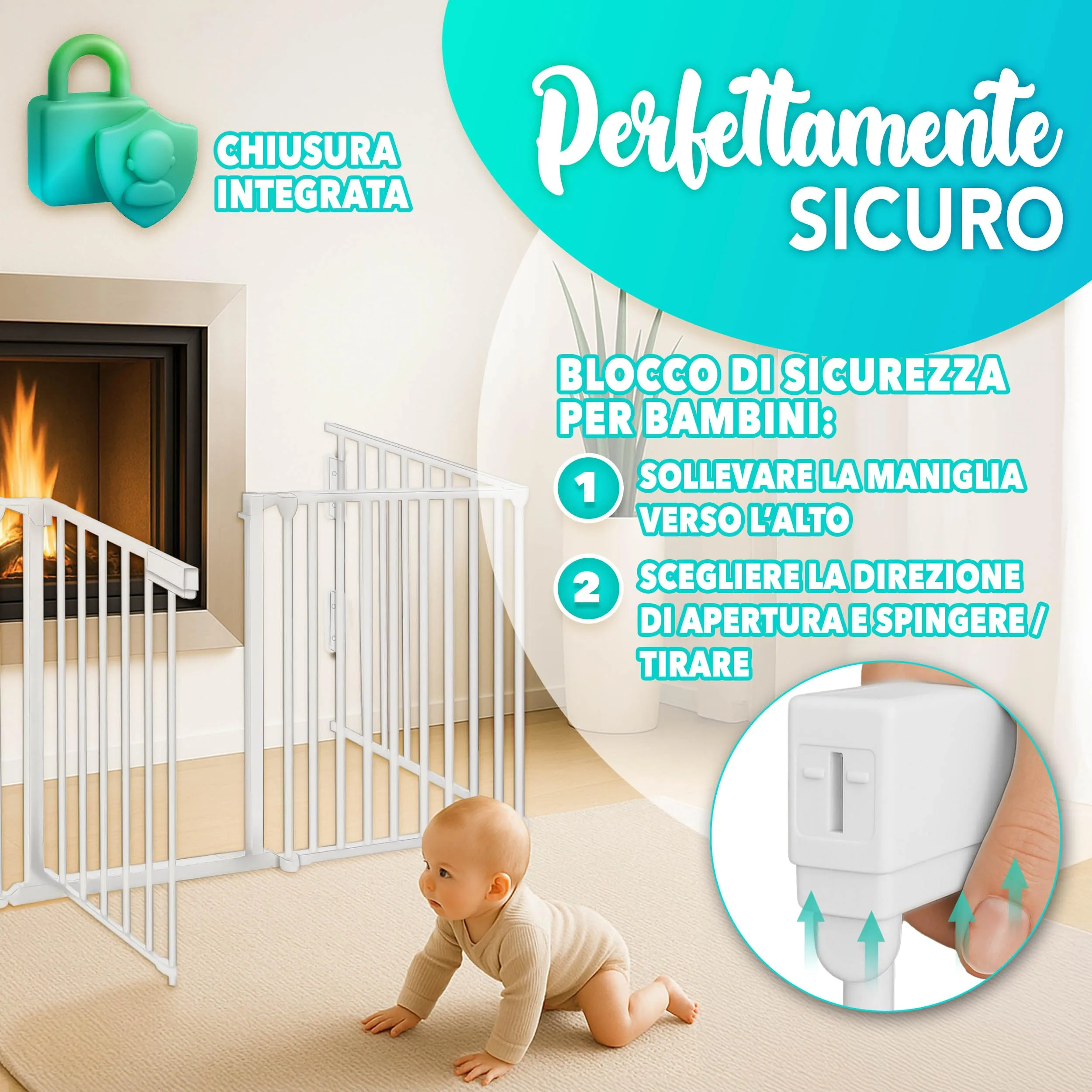 KIDUKU Barriera di Sicurezza per Bambini e Animali, Cancelletto Griglia per Camino, Pieghevole, Bianco, 180 cm - immagine 3
