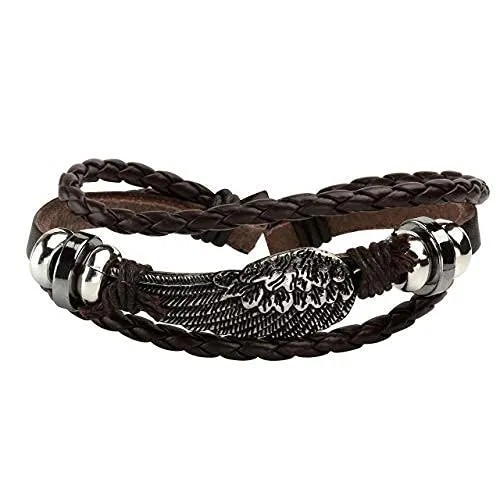 Manfnee Bracciale Intrecciato in Pelle PU Marrone, Punk Vintage Gotico, Regolabile, 6 Pezzi - immagine 2