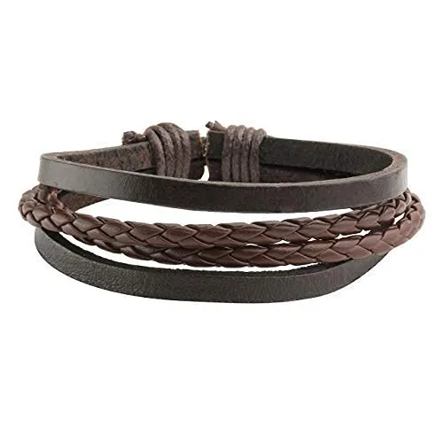Manfnee Bracciale Intrecciato in Pelle PU Marrone, Punk Vintage Gotico, Regolabile, 6 Pezzi - immagine 3