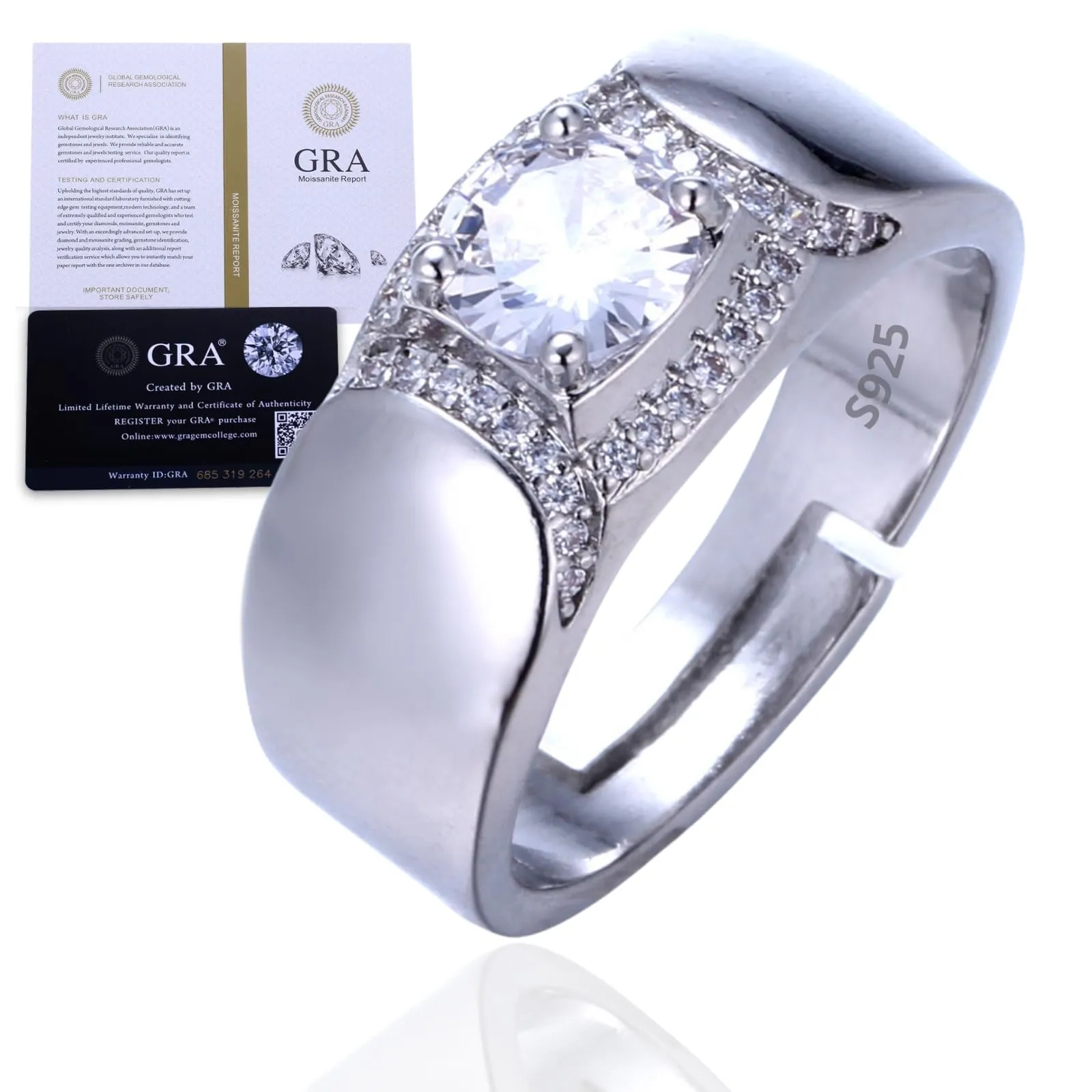 Halukakah Anello in Argento Sterling per Uomo con Moissanite 2ct, Regolabile - immagine 1