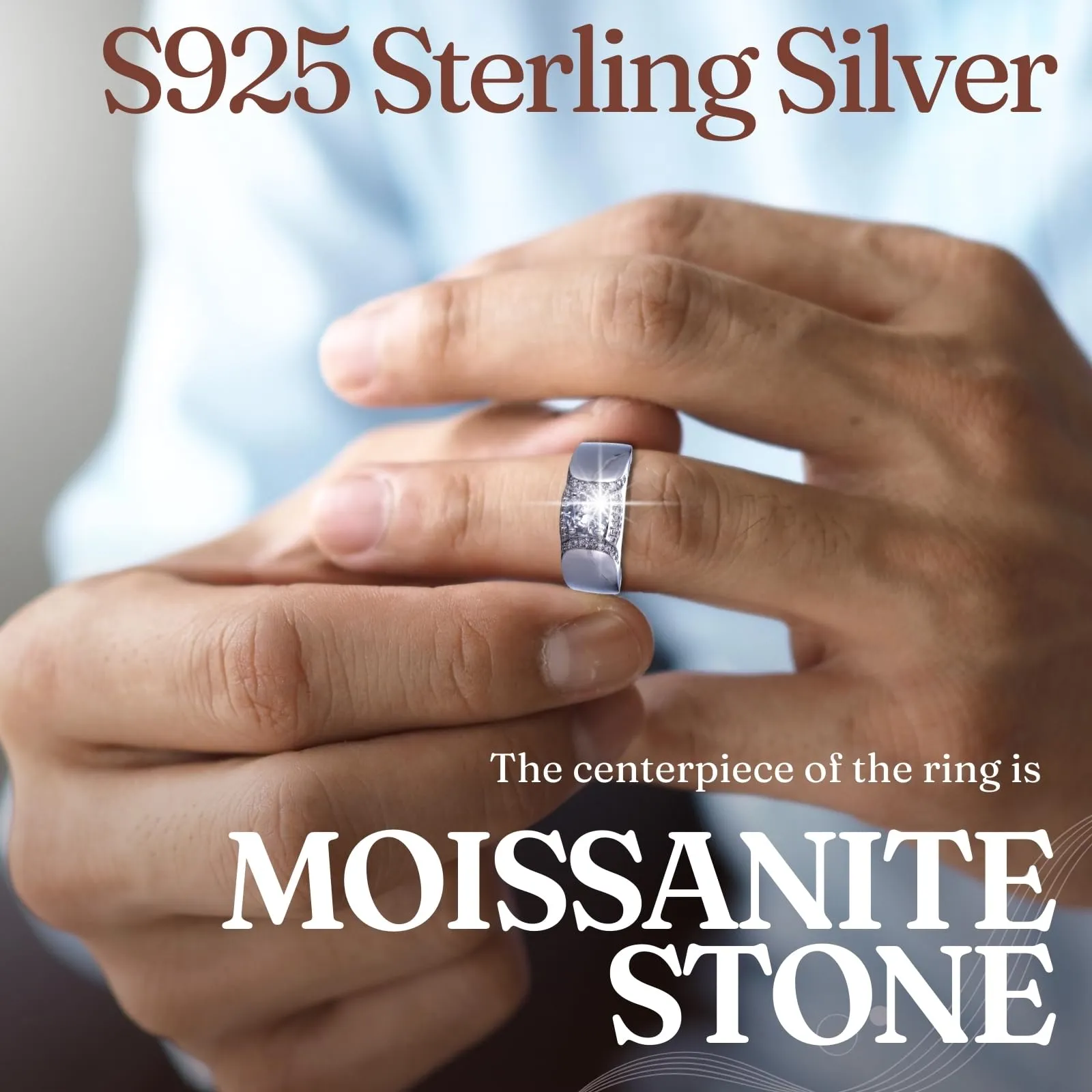 Halukakah Anello in Argento Sterling per Uomo con Moissanite 2ct, Regolabile - immagine 2