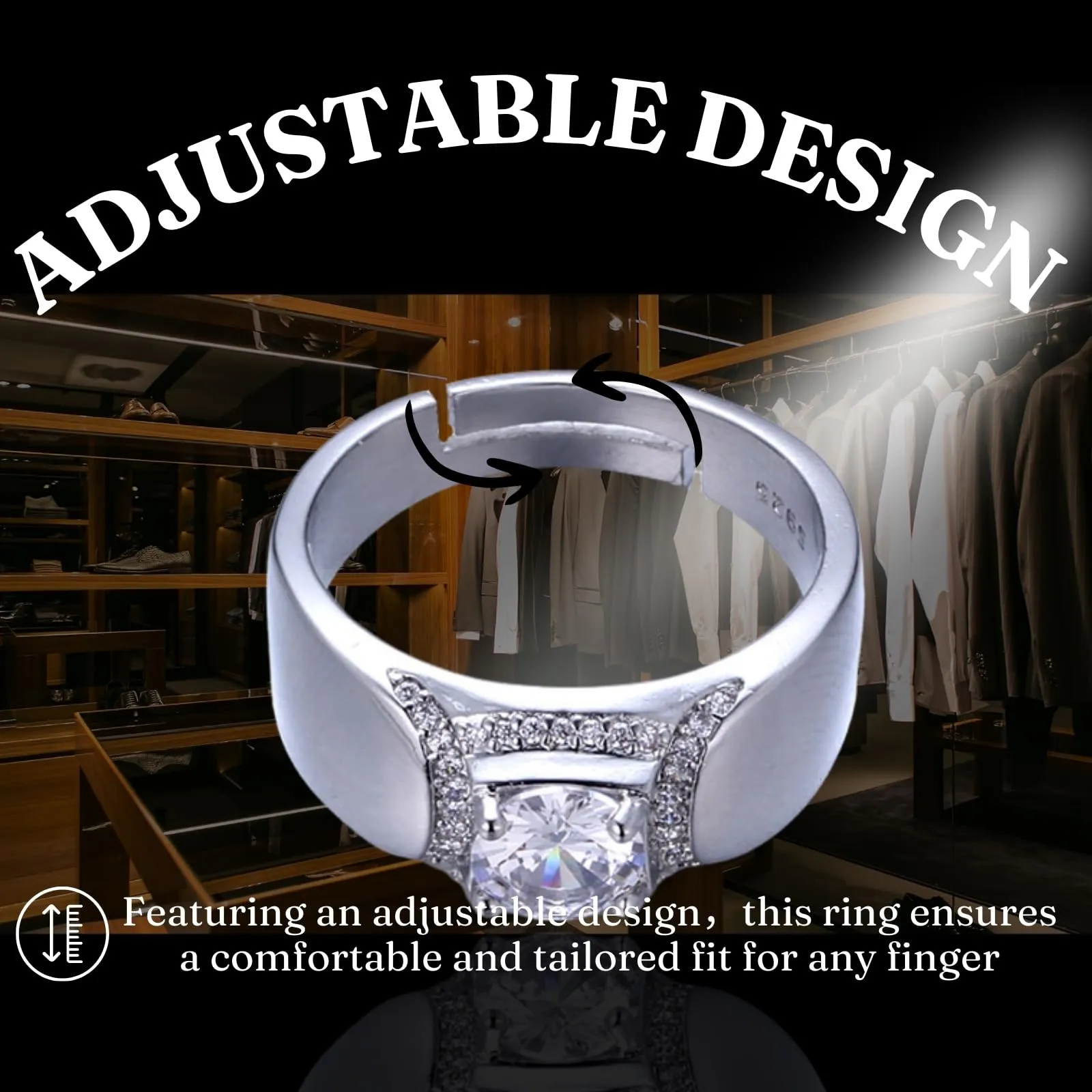 Halukakah Anello in Argento Sterling per Uomo con Moissanite 2ct, Regolabile - immagine 4