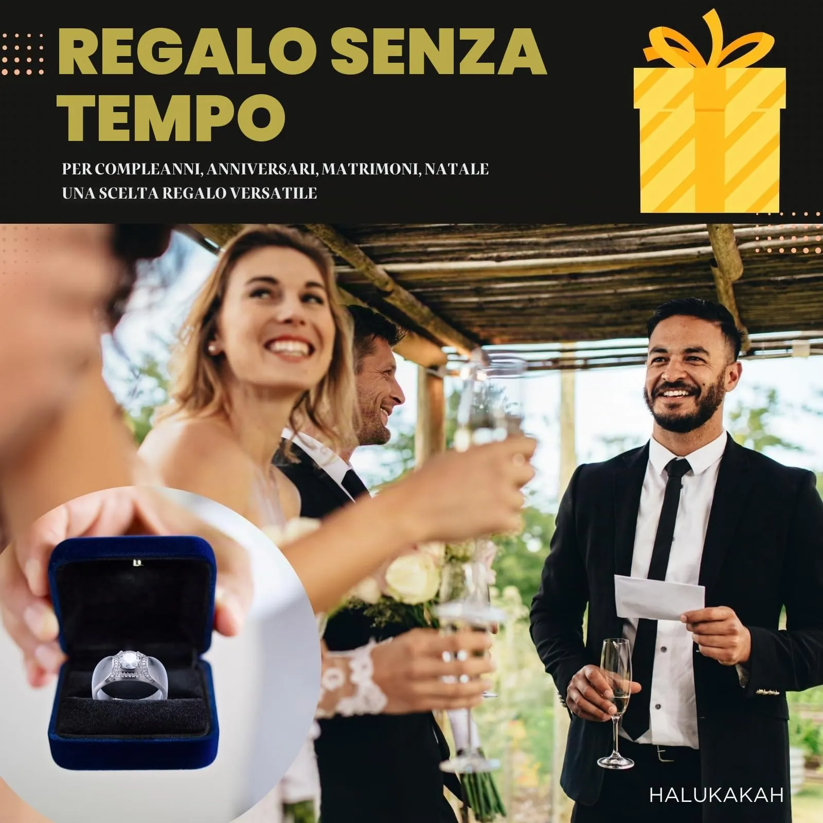 Halukakah Anello in Argento Sterling per Uomo con Moissanite 2ct, Regolabile - immagine 5