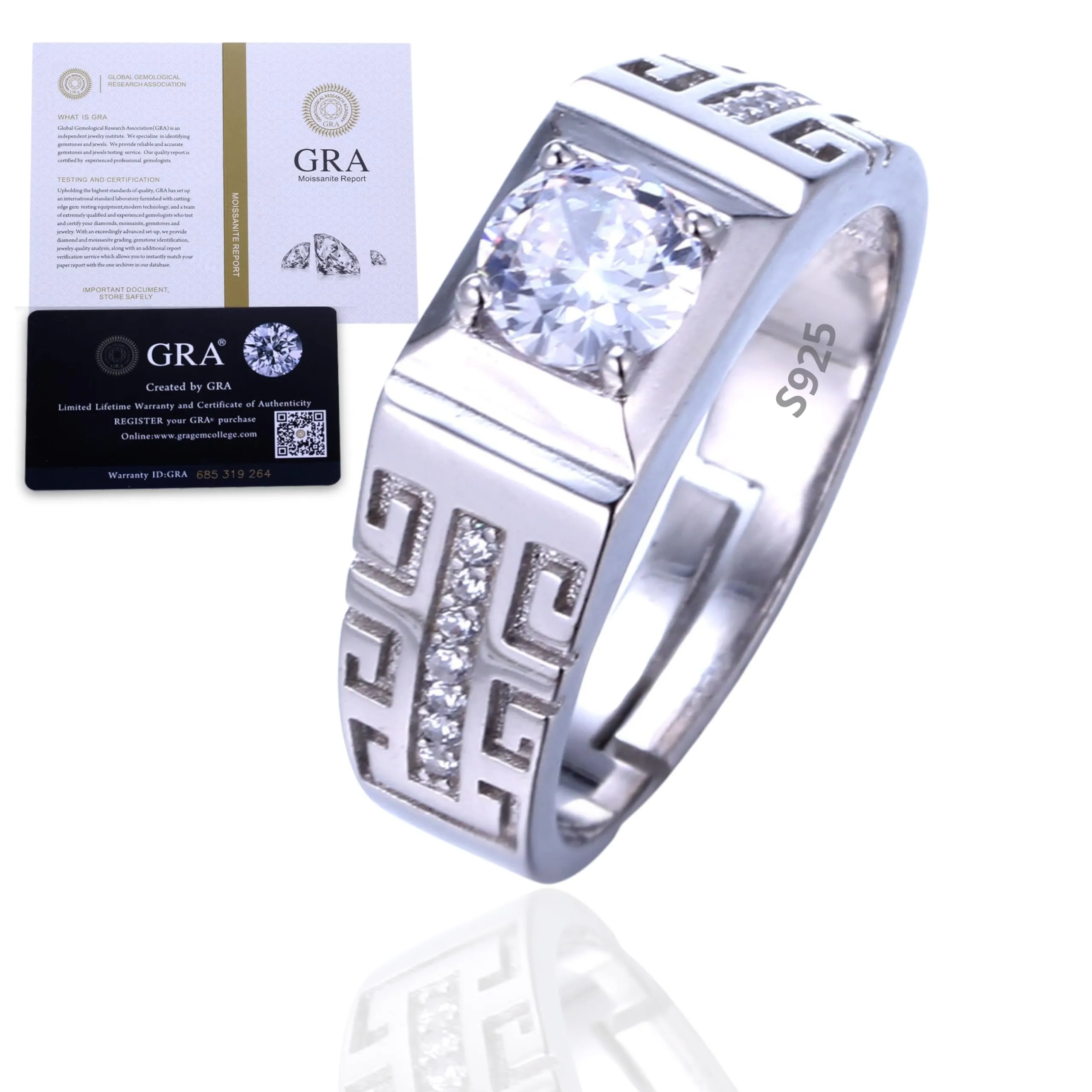 HALUKAKAH Anello in Argento Sterling per Uomo con Moissanite 2ct, Regolabile - Sinfonia Reale - immagine 1