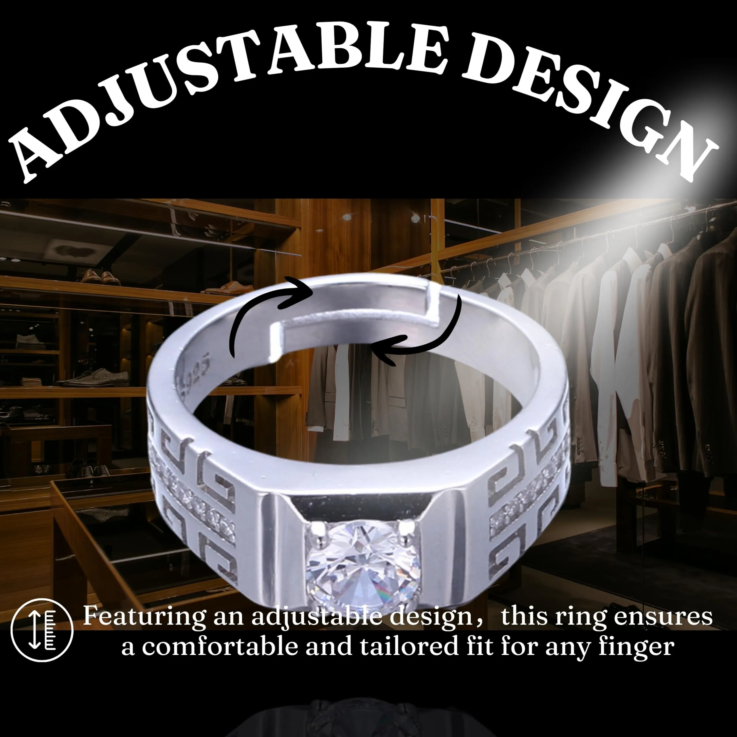 HALUKAKAH Anello in Argento Sterling per Uomo con Moissanite 2ct, Regolabile - Sinfonia Reale - immagine 5