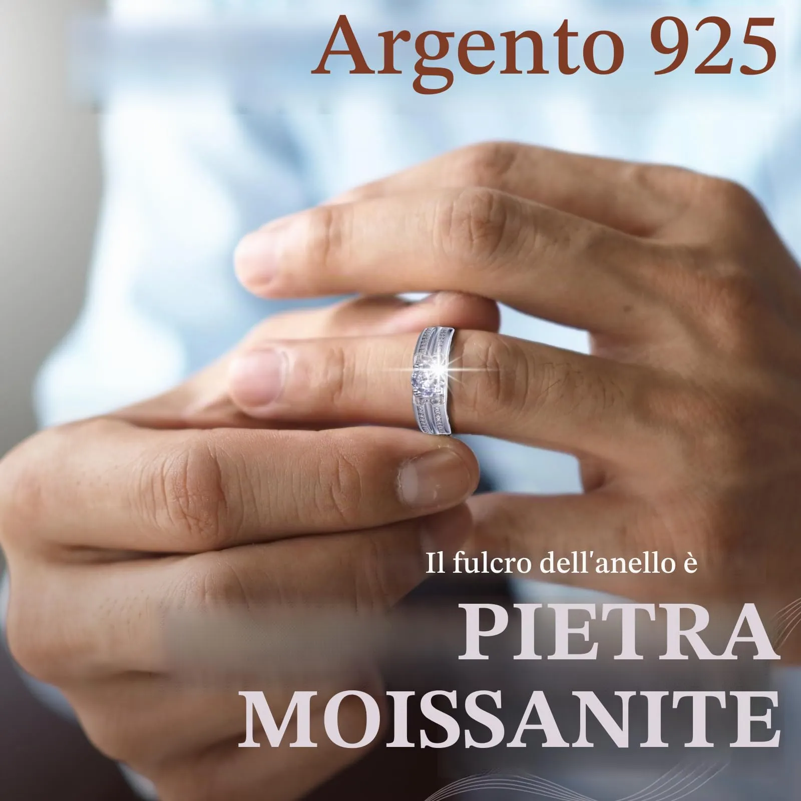 Halukakah Anello in Argento Sterling per Uomo con Moissanite 2ct Regolabile - immagine 2