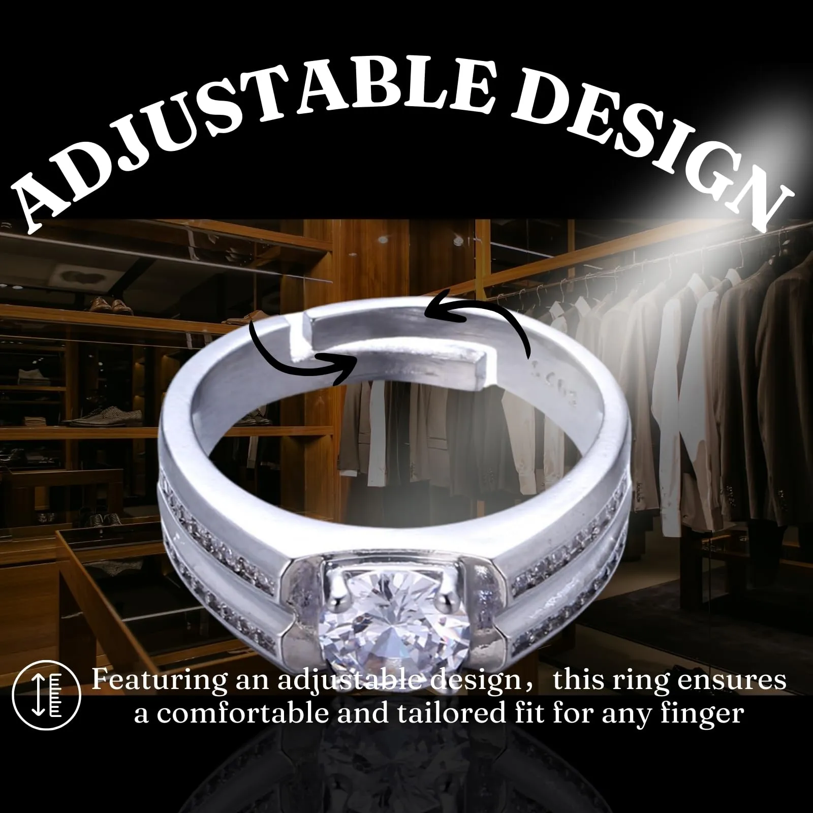 Halukakah Anello in Argento Sterling per Uomo con Moissanite 2ct Regolabile - immagine 4