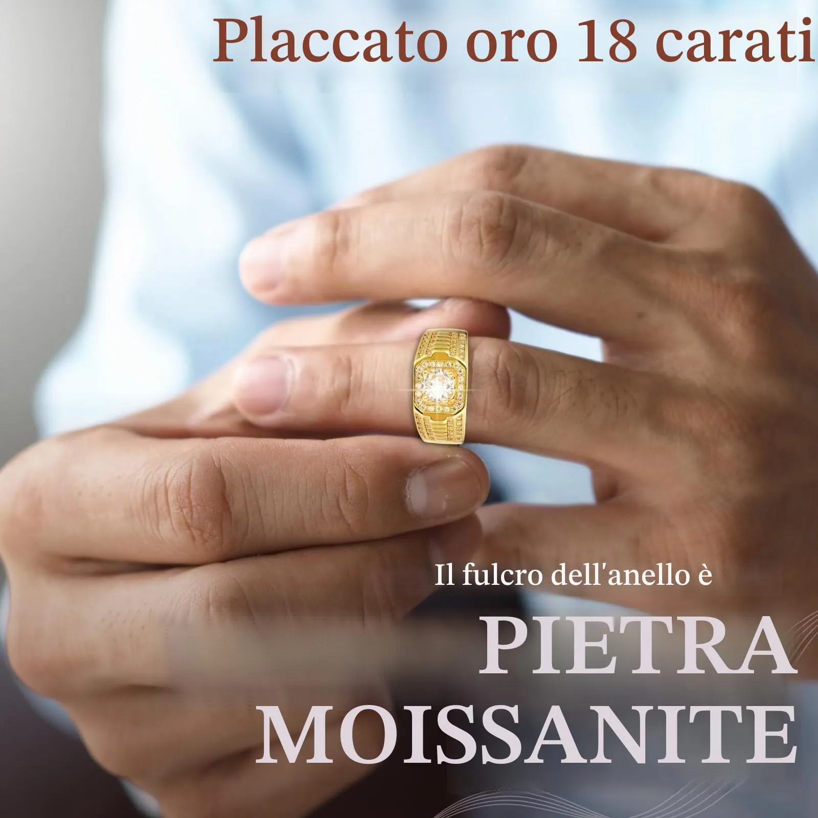 HALUKAKAH Anello in Argento Sterling Placcato Oro 18k per Uomo con Moissanite da 1 Carato, Regolabile - immagine 2