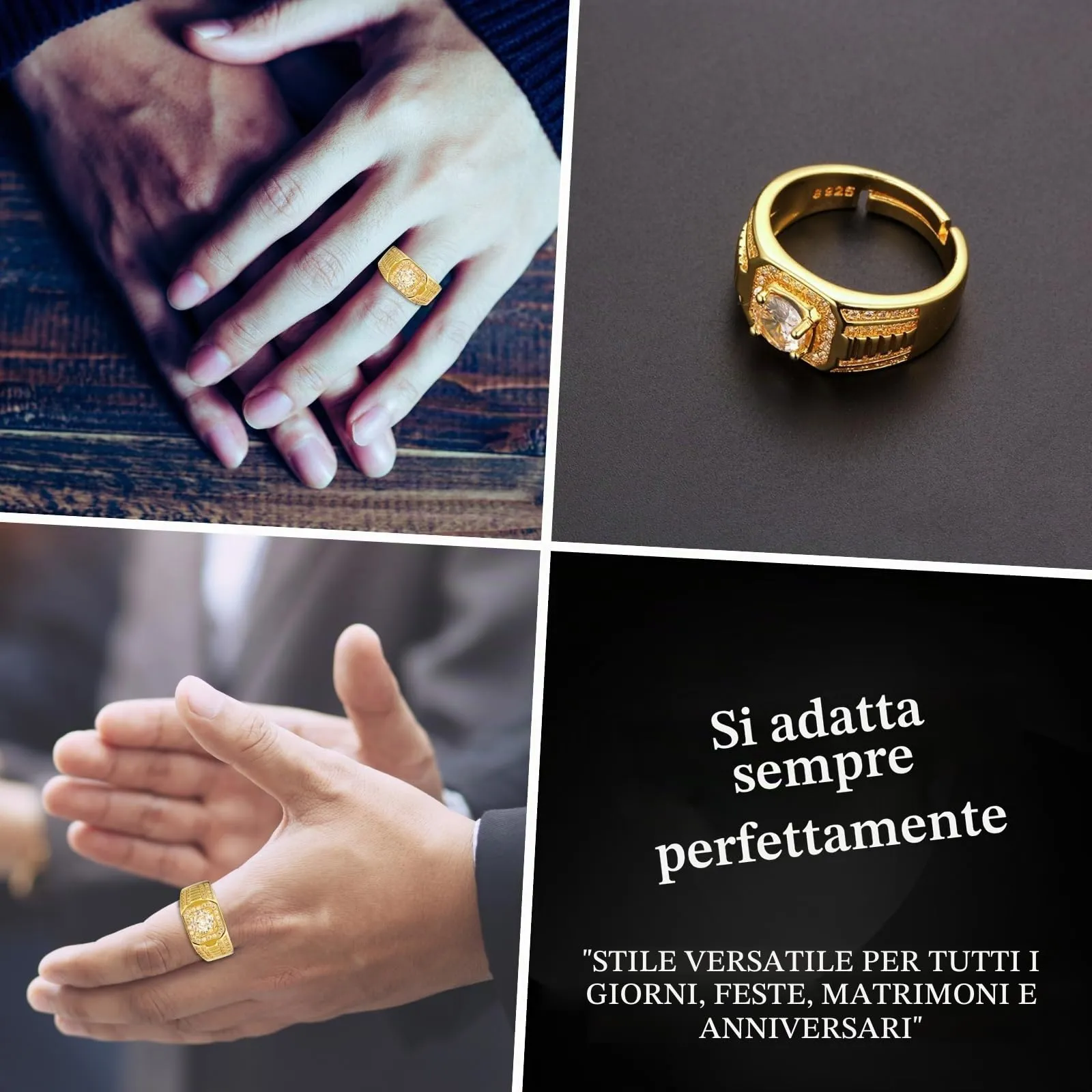 HALUKAKAH Anello in Argento Sterling Placcato Oro 18k per Uomo con Moissanite da 1 Carato, Regolabile - immagine 4
