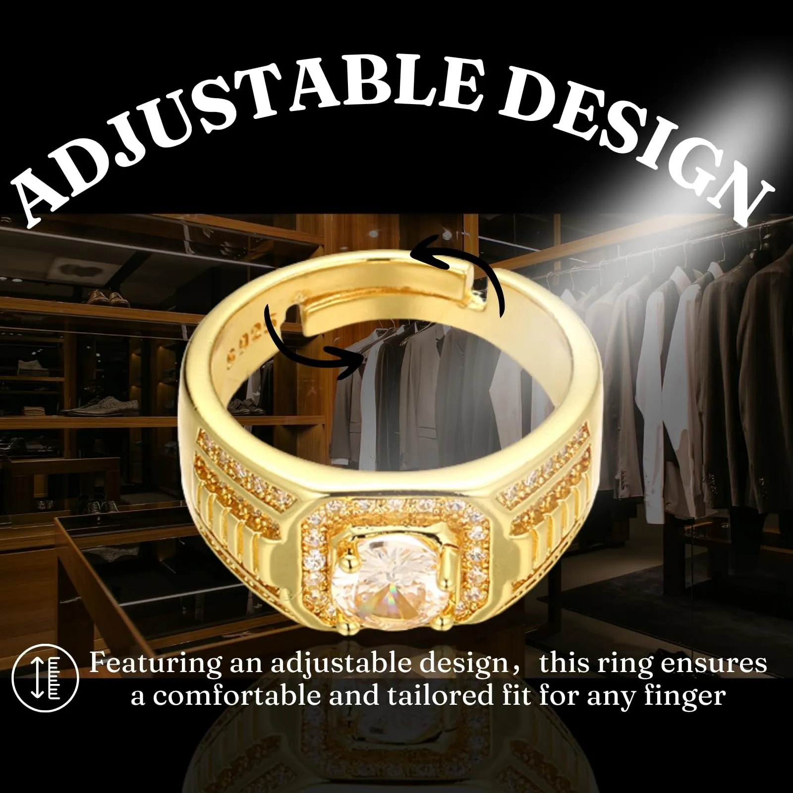 HALUKAKAH Anello in Argento Sterling Placcato Oro 18k per Uomo con Moissanite da 1 Carato, Regolabile - immagine 5