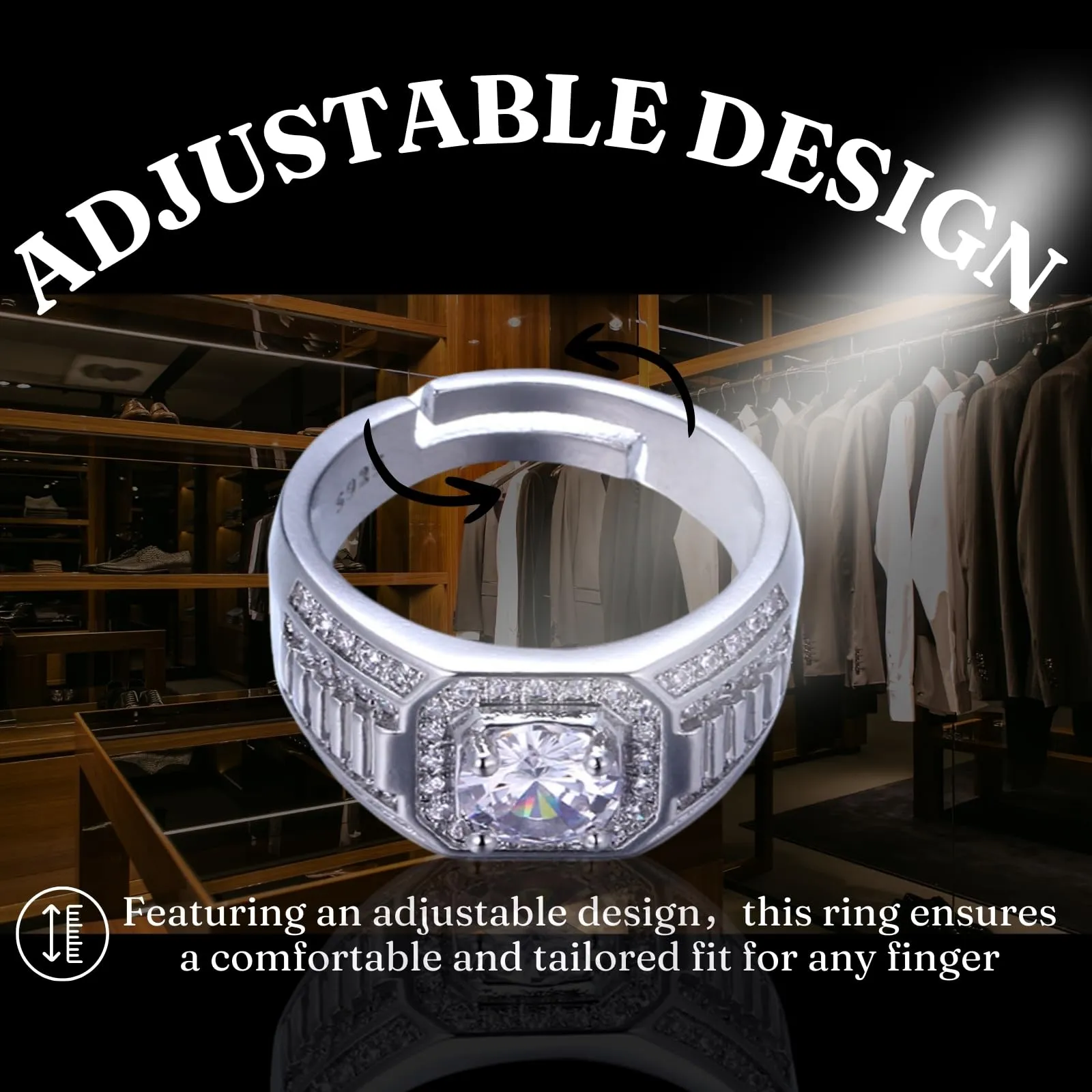 HALUKAKAH Anello in Argento Sterling Placcato Platino per Uomo con Moissanite da 1 Carato, Regolabile - immagine 4