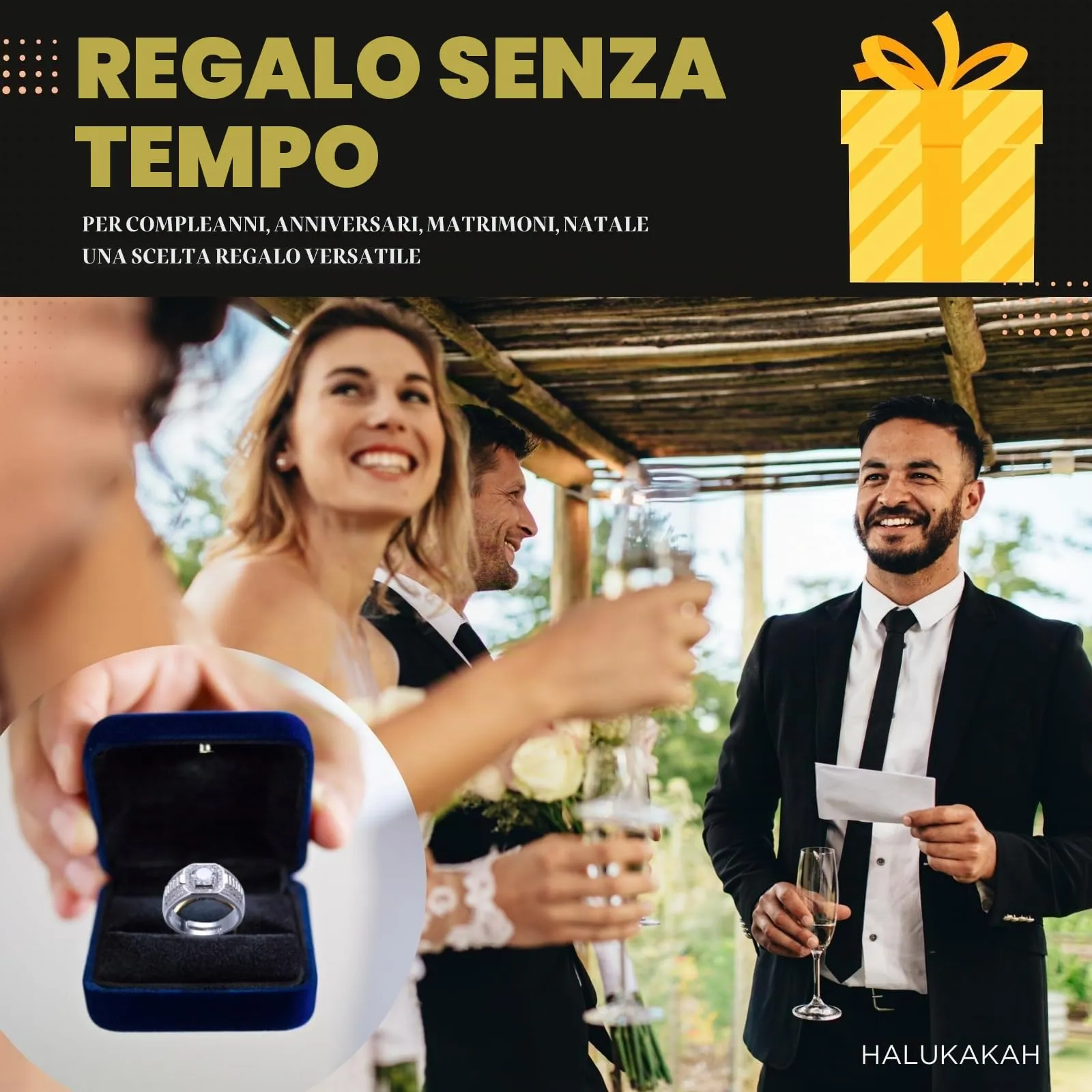 HALUKAKAH Anello in Argento Sterling Placcato Platino per Uomo con Moissanite da 1 Carato, Regolabile - immagine 5
