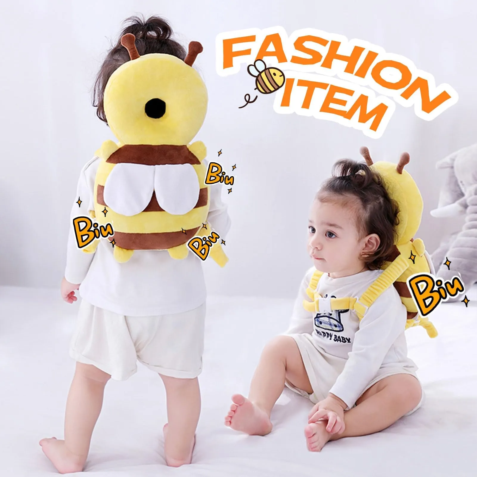 Bambebe Cuscino Anticaduta Protezione Testa per Neonato e Bambini, Zaino Salvatesta Regolabile Primi Passi (Ape) - immagine 6