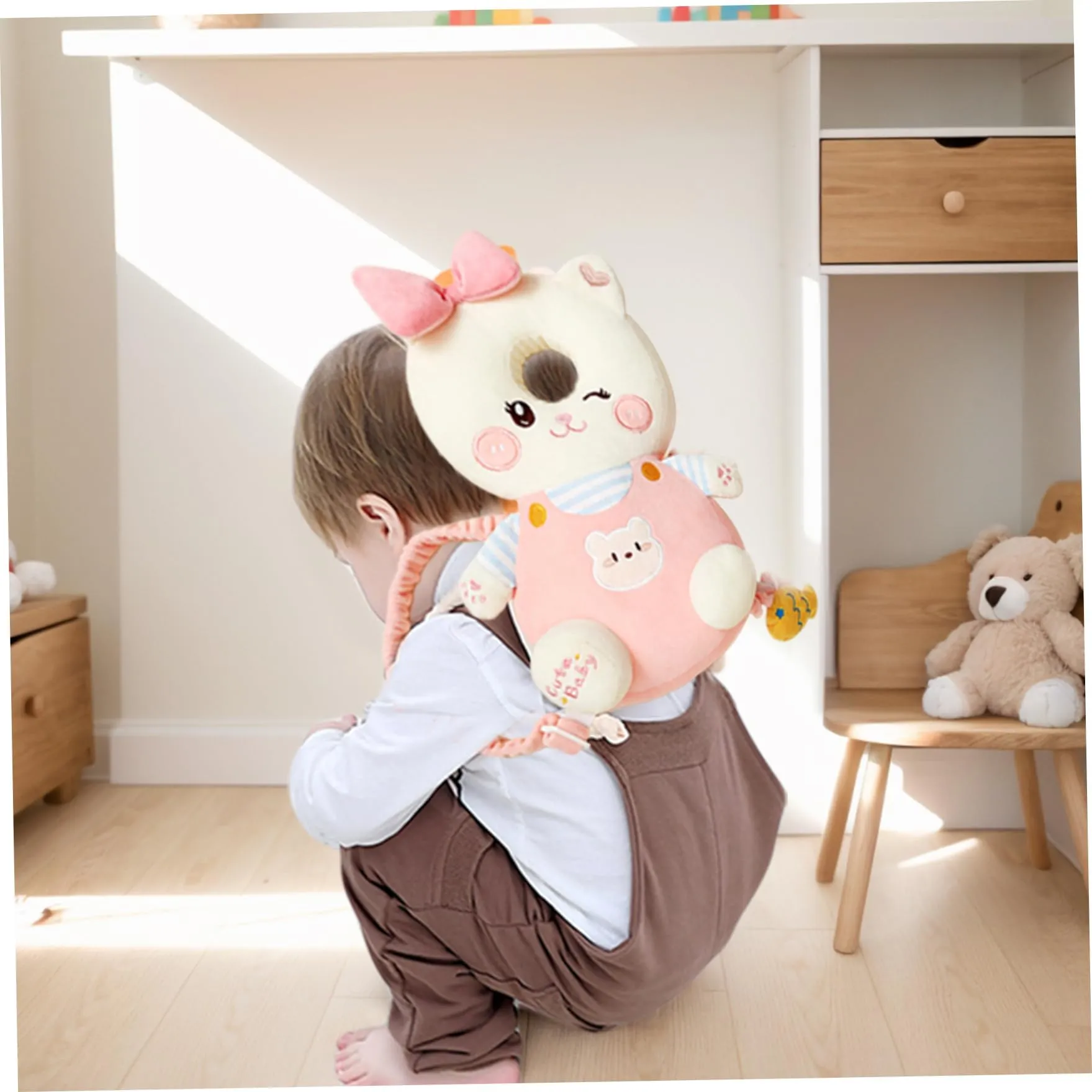 Bambebe Cuscino Anticaduta Protezione Testa per Neonato e Bambini, Zainetto Regolabile Primi Passi (Gatto) - immagine 2