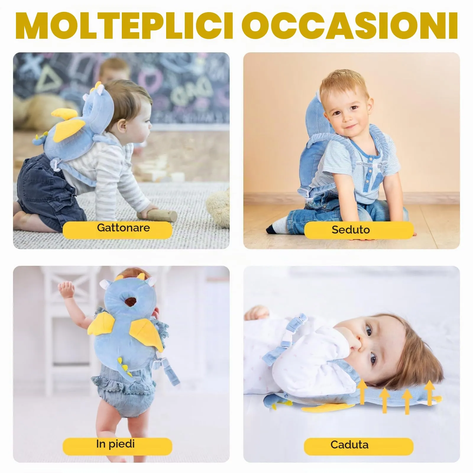 Bambebe Cuscino Anticaduta Protezione Testa per Neonato e Bambini, Zainetto Regolabile Primi Passi (Gatto) - immagine 6