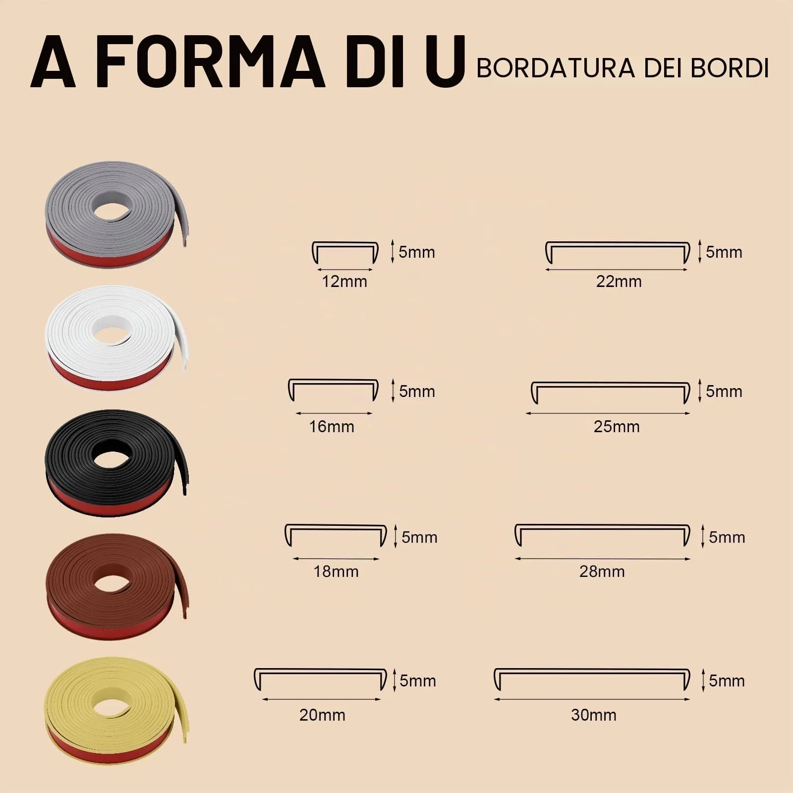 Flintronic Bordatura Autoadesiva a Forma di U, 10m x 18mm, Grigio - immagine 2