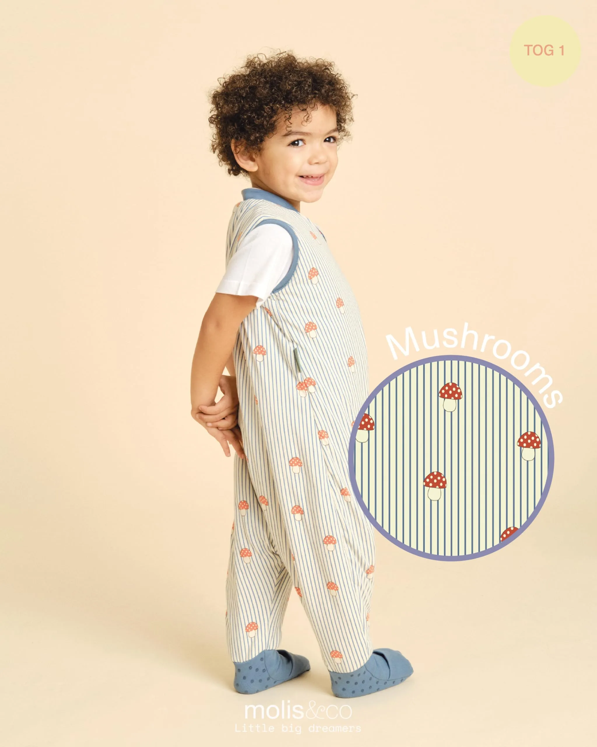 molis & co Sacco Nanna con piedini 1 tog, 100% Cotone Oeko-TEX 100, Mushrooms, 6 anni - immagine 4