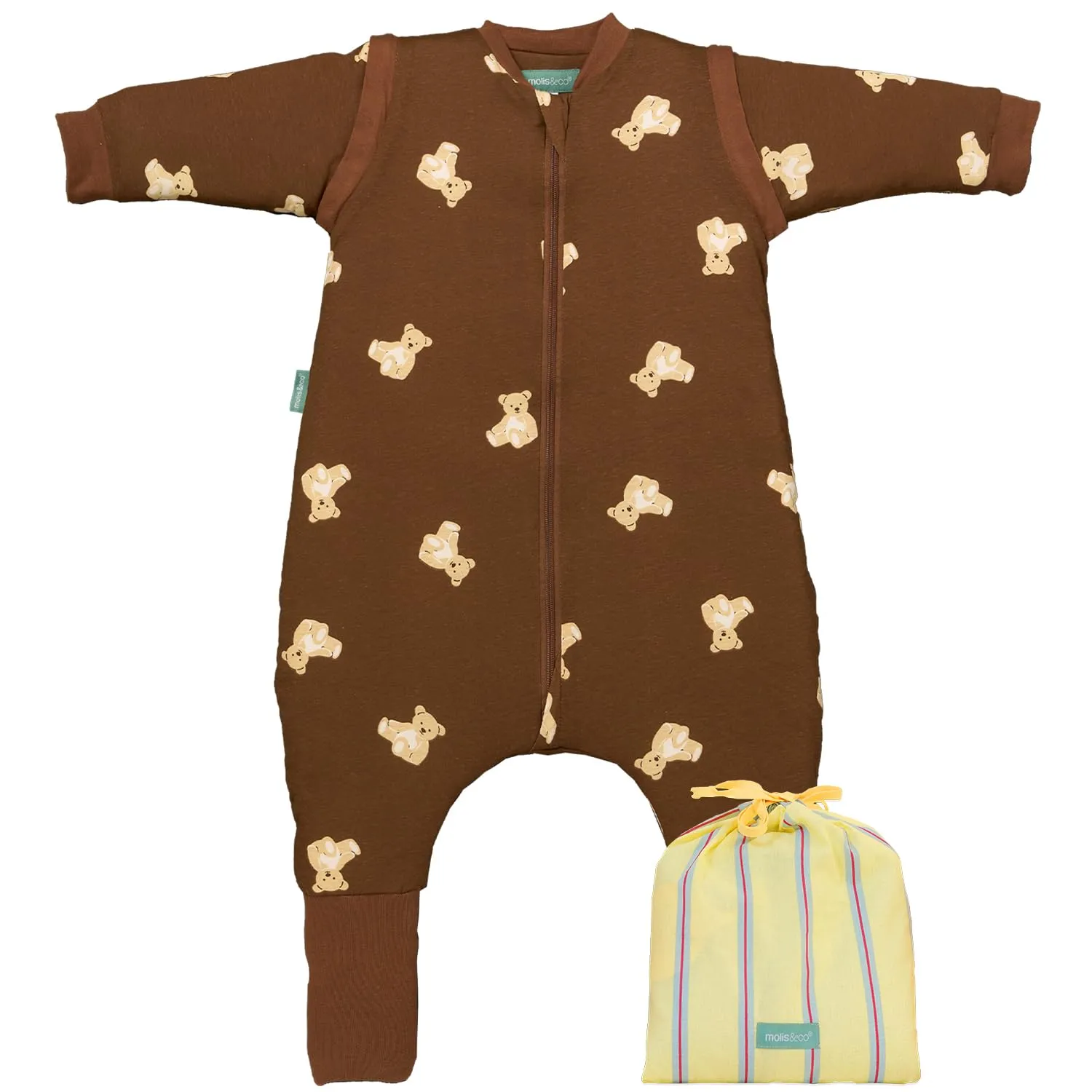 molis & co Sacco Nanna con piedini, maniche staccabili e calzini, 1 TOG, 100% Cotone Oeko-Tex, Teddy Mocca, 1 anno - immagine 1