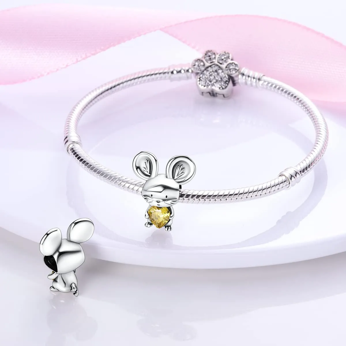 CYMYSS Charm Ciondoli Donna in Argento 925 per Bracciali e Collane Europei, Ciondolo Pendente Bead, Clip Stopper e Catena di Sicurezza - immagine 4