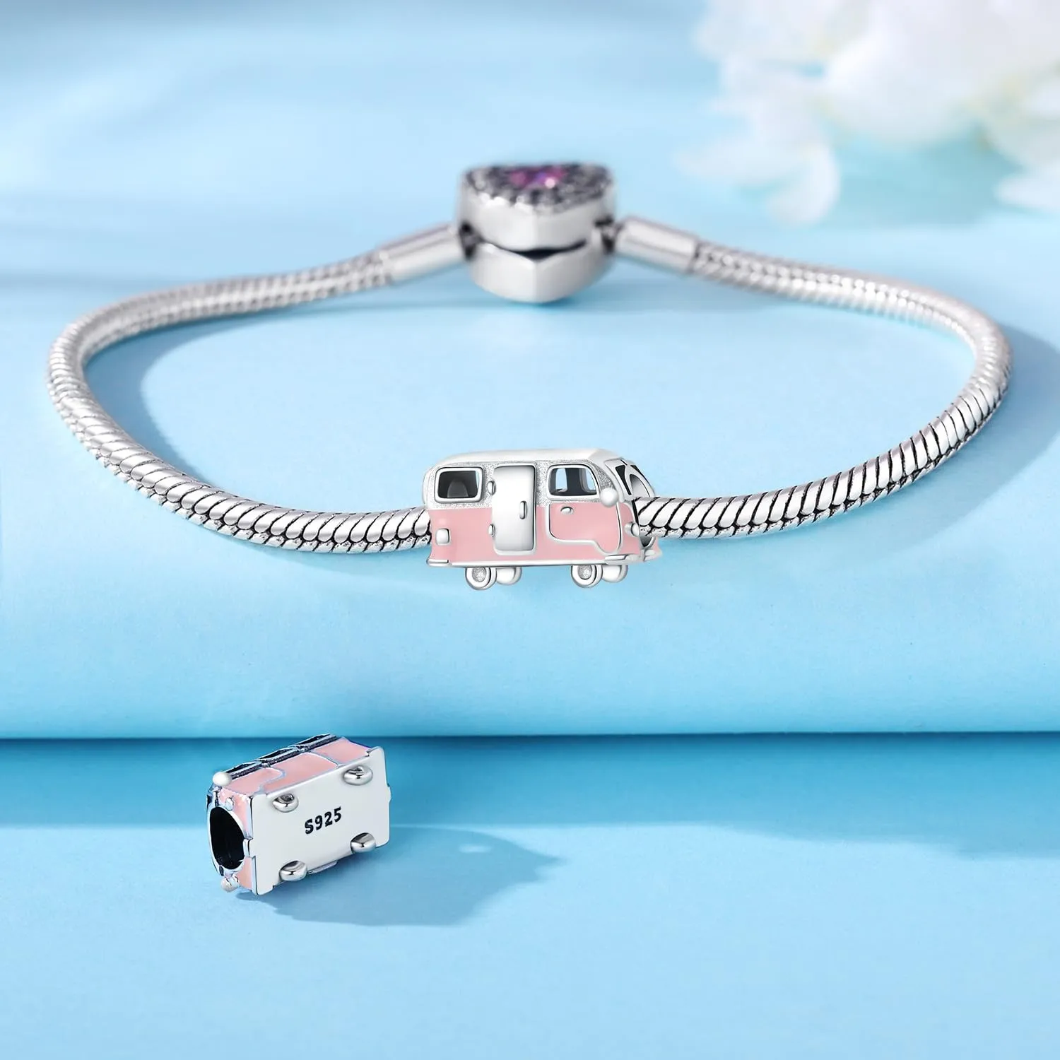CYMYSS Charm in Argento 925 per Bracciali e Collane Europei, Ciondolo Pendente Bead, Clip Stopper e Catena di Sicurezza - immagine 4