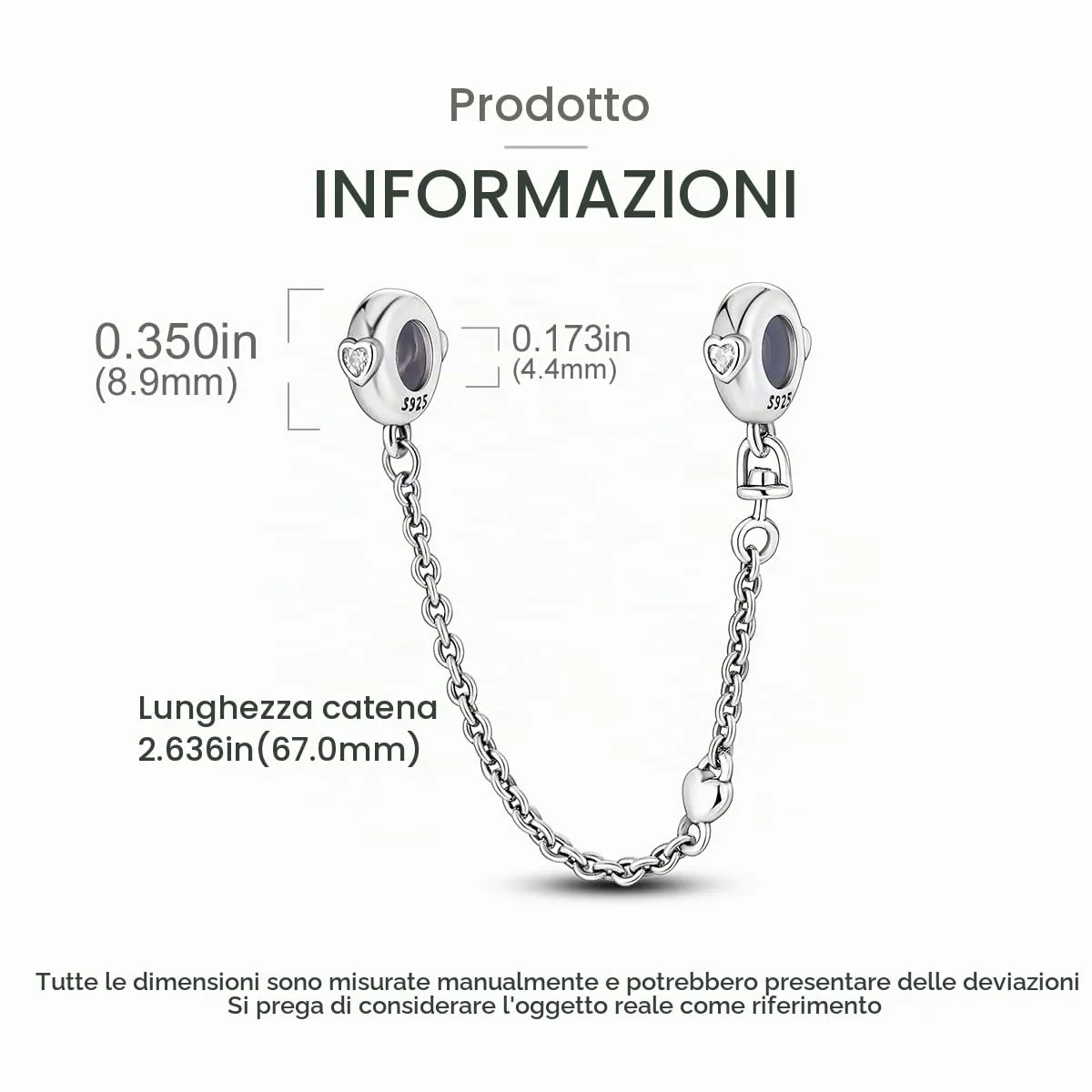 CYMYSS Charm in Argento 925 per Bracciali e Collane Europei, Ciondolo Pendente Bead, Clip Stopper e Catena di Sicurezza - immagine 2