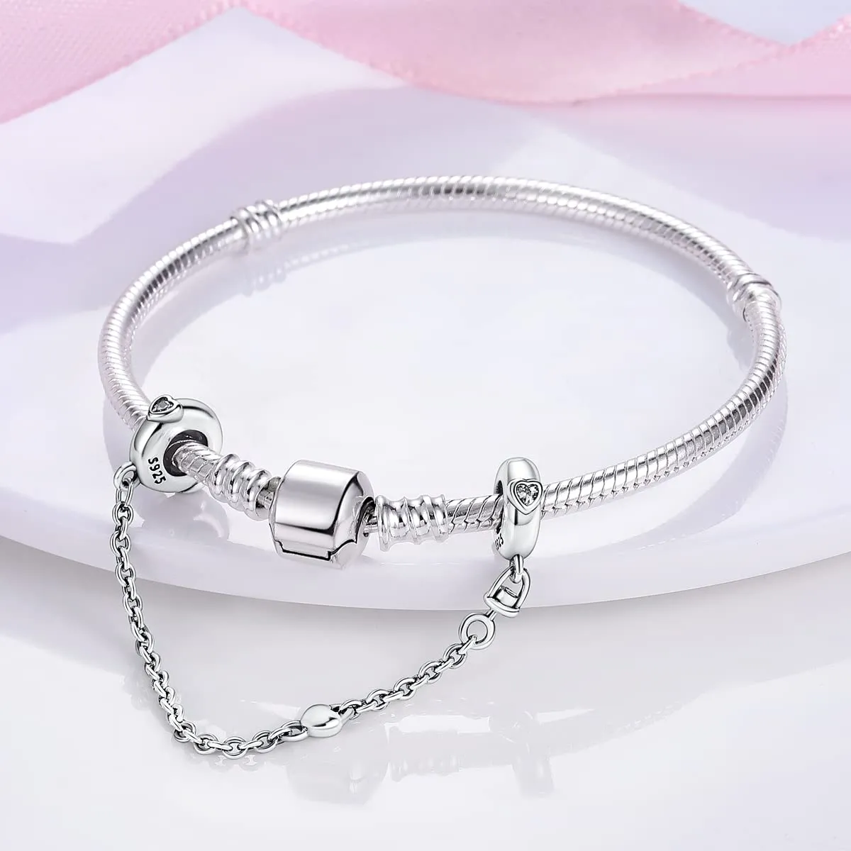 CYMYSS Charm in Argento 925 per Bracciali e Collane Europei, Ciondolo Pendente Bead, Clip Stopper e Catena di Sicurezza - immagine 3