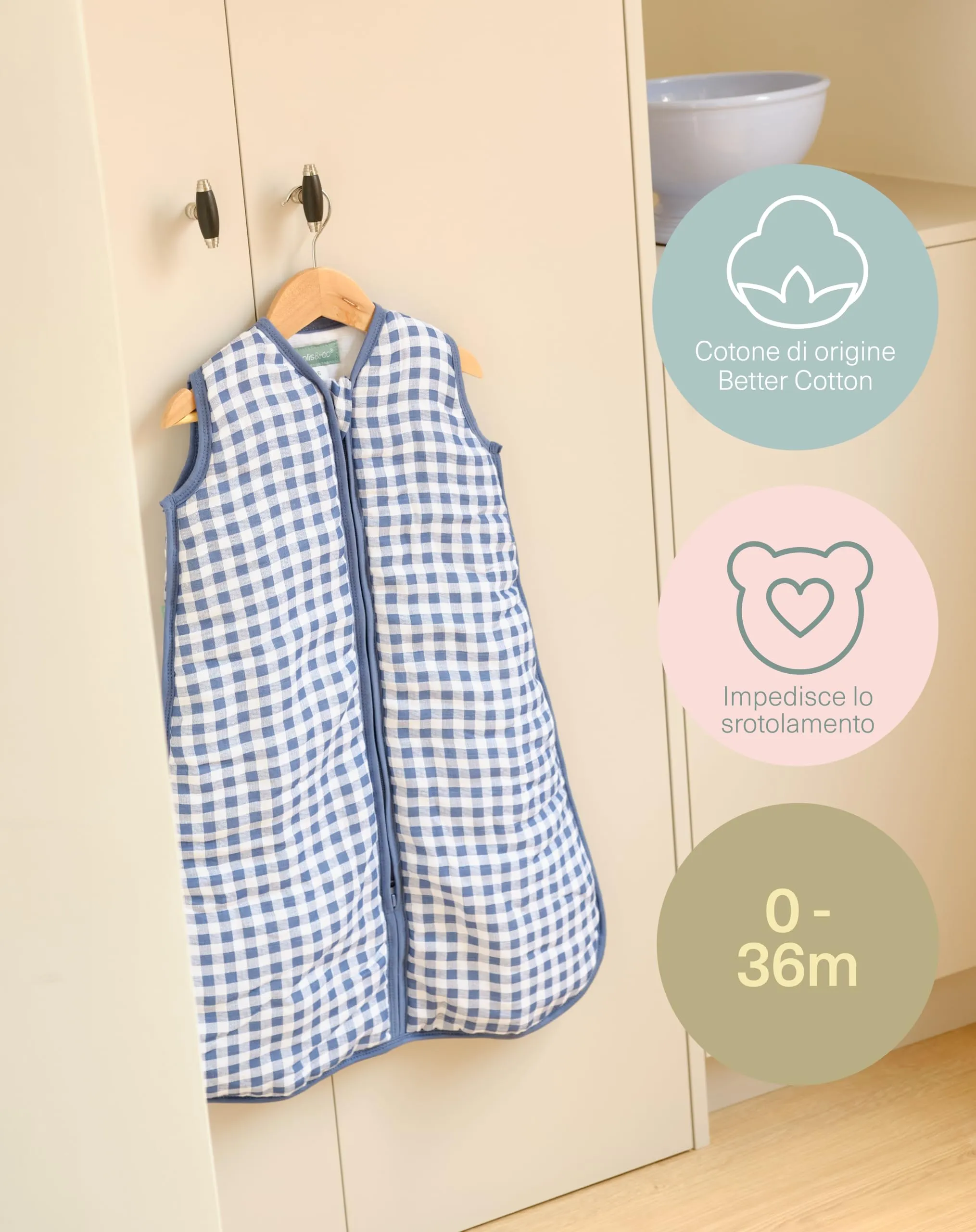 molis&co Sacco Nanna 2.5 TOG per Neonati 6-18 mesi (85 cm) Mussola Premium Senza Maniche - Fjord - immagine 5