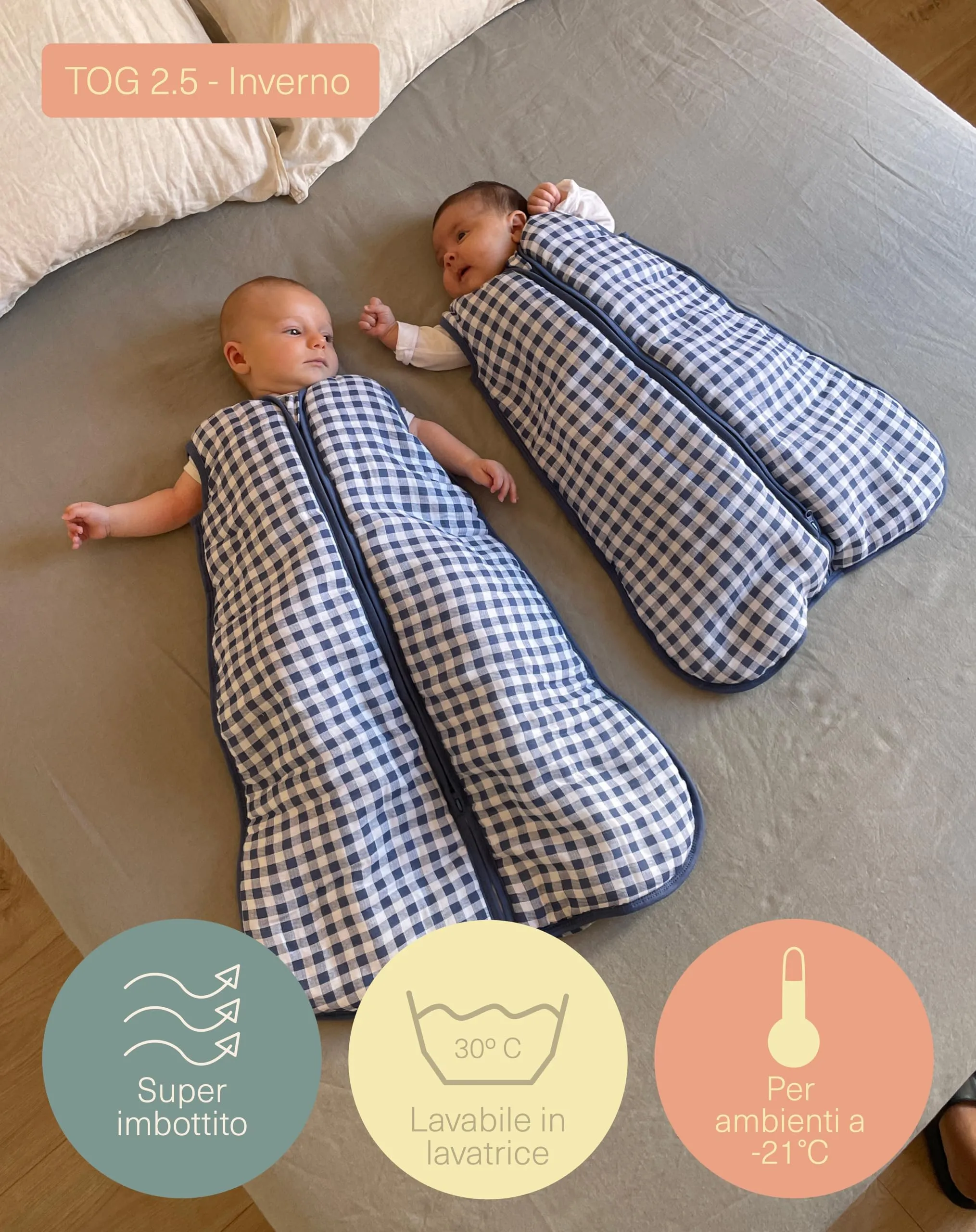 molis&co Sacco Nanna 2.5 TOG Imbottito Invernale per Neonati 18-36 mesi (95 cm) Mussola Premium Senza Maniche - Fjord - immagine 4