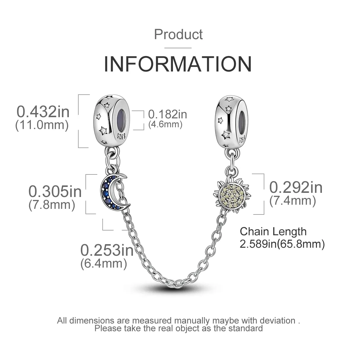 CYMYSS Charm Ciondoli Donna in Argento 925 per Bracciali e Collane Europei, con Bead, Clip Stopper e Catena di Sicurezza (Stella e Luna) - immagine 2