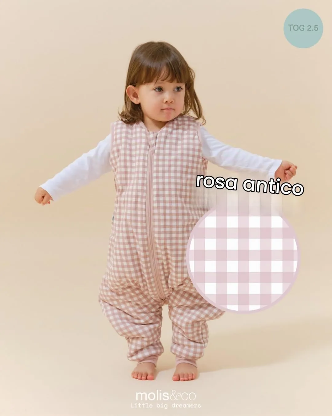 molis & co Sacco Nanna con Piedini Invernale 2.5 TOG, 100% Cotone Oeko-Tex 100, Dusty Rose (3 Anni) - immagine 5