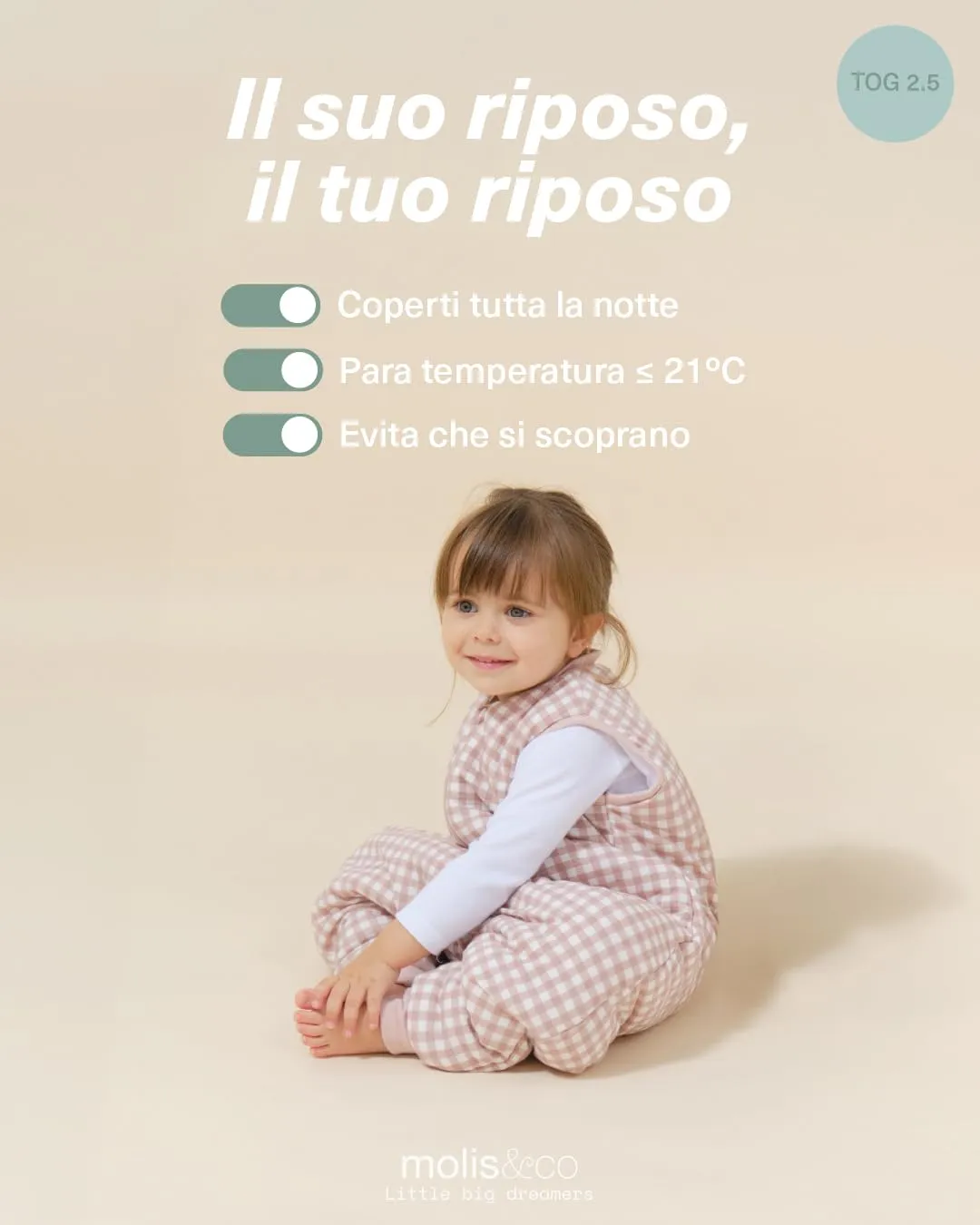 molis & co Sacco Nanna con Piedini Invernale 2.5 TOG, 100% Cotone Oeko-Tex 100, Dusty Rose (3 Anni) - immagine 6