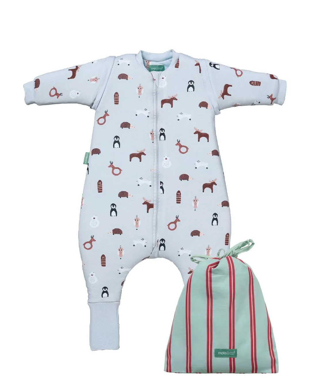 molis & co Sacco Nanna con piedini, maniche staccabili e calzini, 2.5 tog, 100% Cotone Oeko-TEX 100, Winter Animals, 1 anno - immagine 1