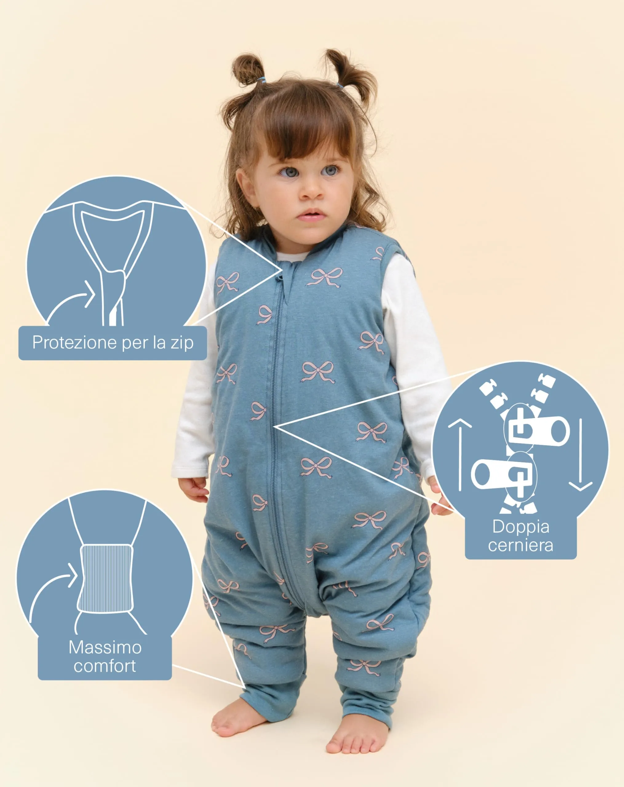 molis & co Sacco Nanna con Piedini Invernale 2.5 TOG, 100% Cotone Oeko-Tex 100, Bows (3-6 Mesi) - immagine 2