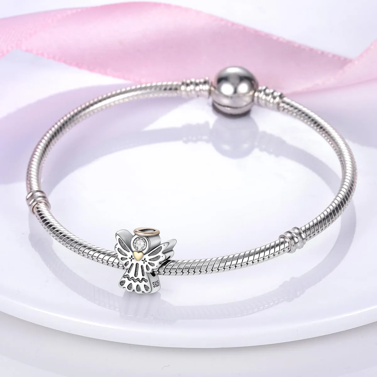 CYMYSS Charm in Argento 925 per Bracciali e Collane Europei con Ciondoli, Bead, Clip Stopper e Catena di Sicurezza - immagine 4