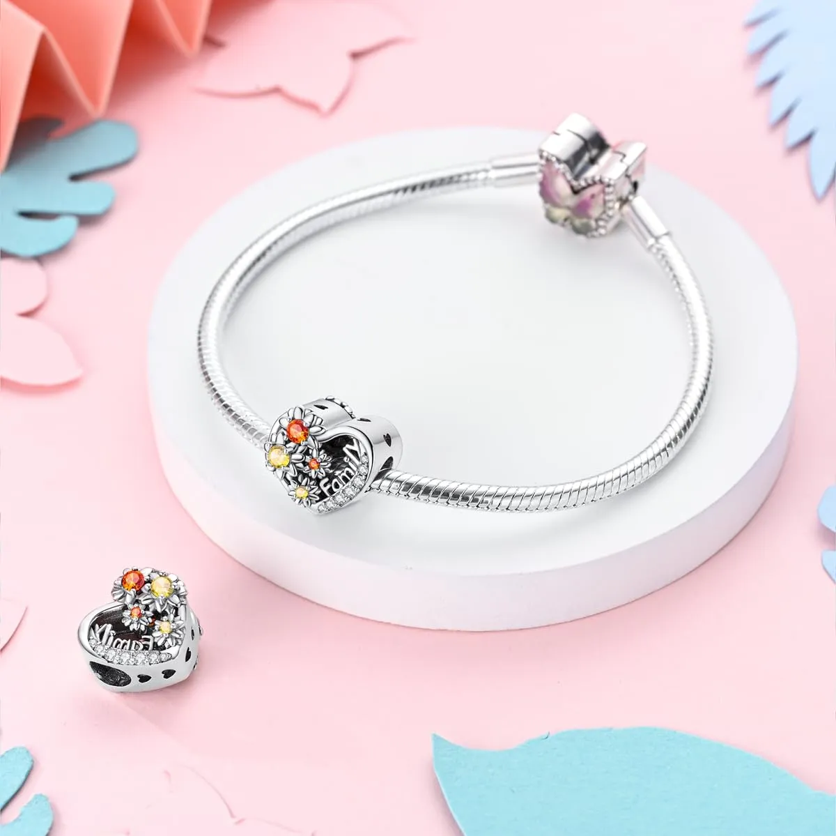 CYMYSS Charm Ciondoli Donna in Argento 925 per Bracciali e Collane Europei, Ciondolo Pendente Bead, Clip Stopper e Catena di Sicurezza - immagine 4
