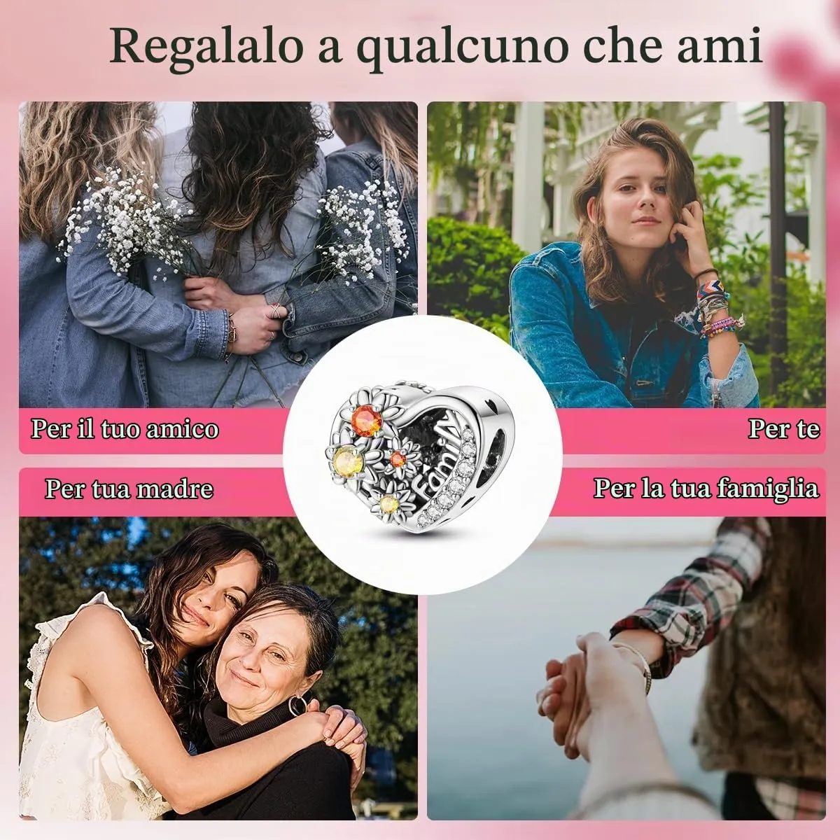 CYMYSS Charm Ciondoli Donna in Argento 925 per Bracciali e Collane Europei, Ciondolo Pendente Bead, Clip Stopper e Catena di Sicurezza - immagine 6