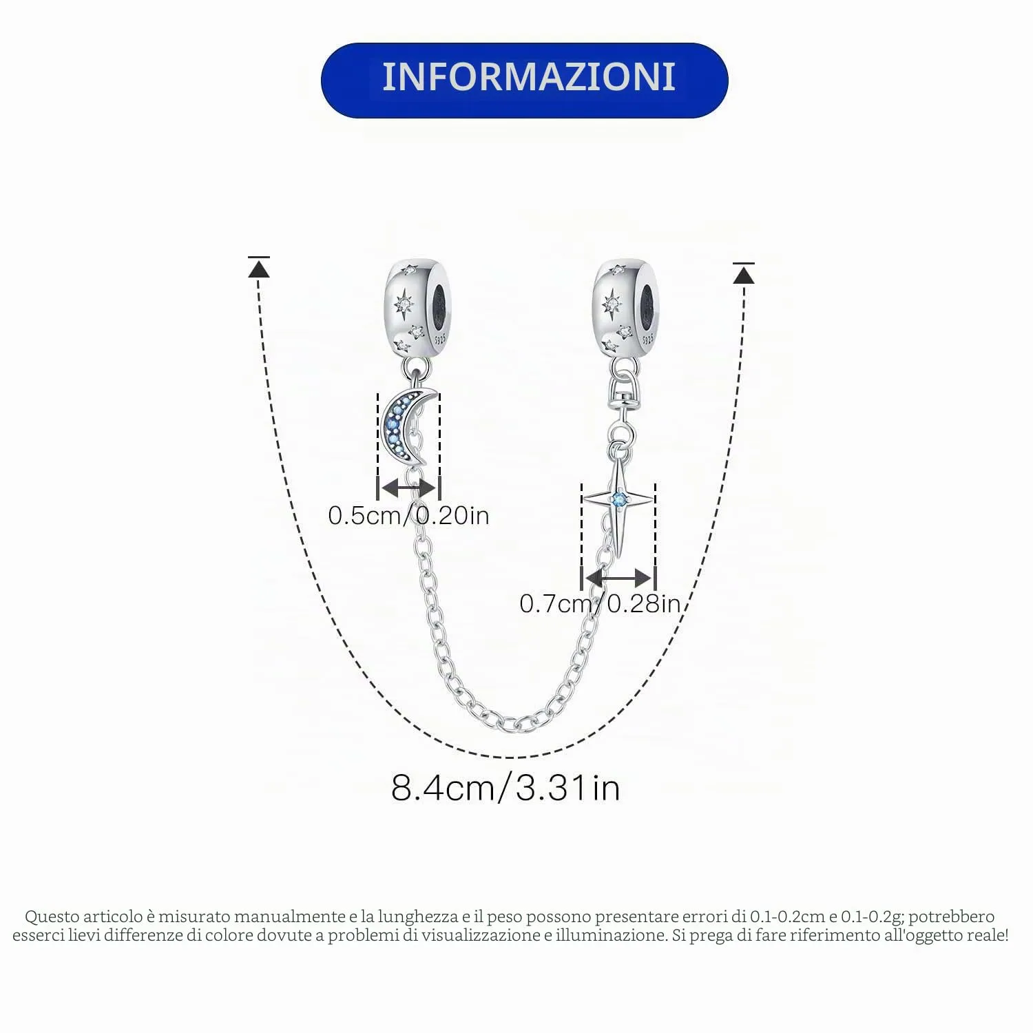 CYMYSS Charm in Argento 925 con Ciondoli, Bead, Clip Stopper e Catena di Sicurezza per Bracciali e Collane Europei - immagine 2