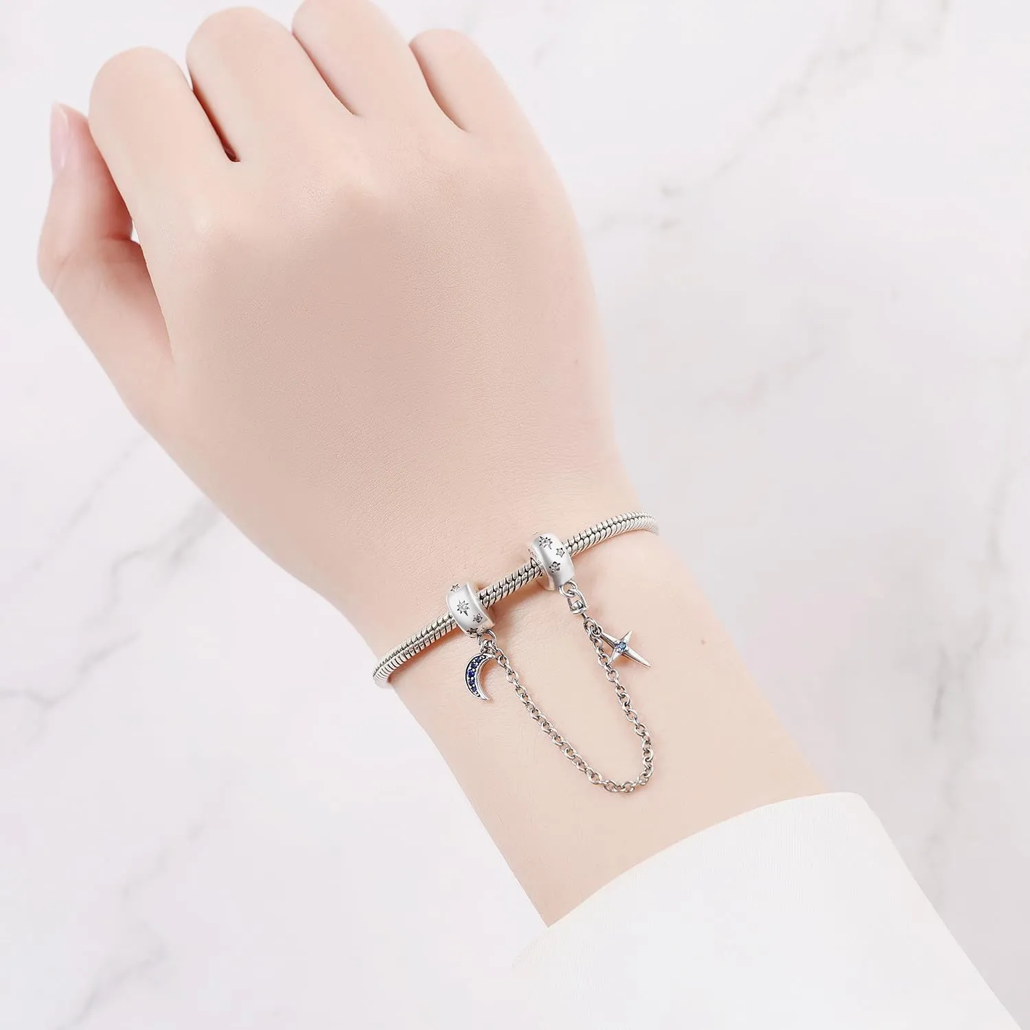 CYMYSS Charm in Argento 925 con Ciondoli, Bead, Clip Stopper e Catena di Sicurezza per Bracciali e Collane Europei - immagine 4