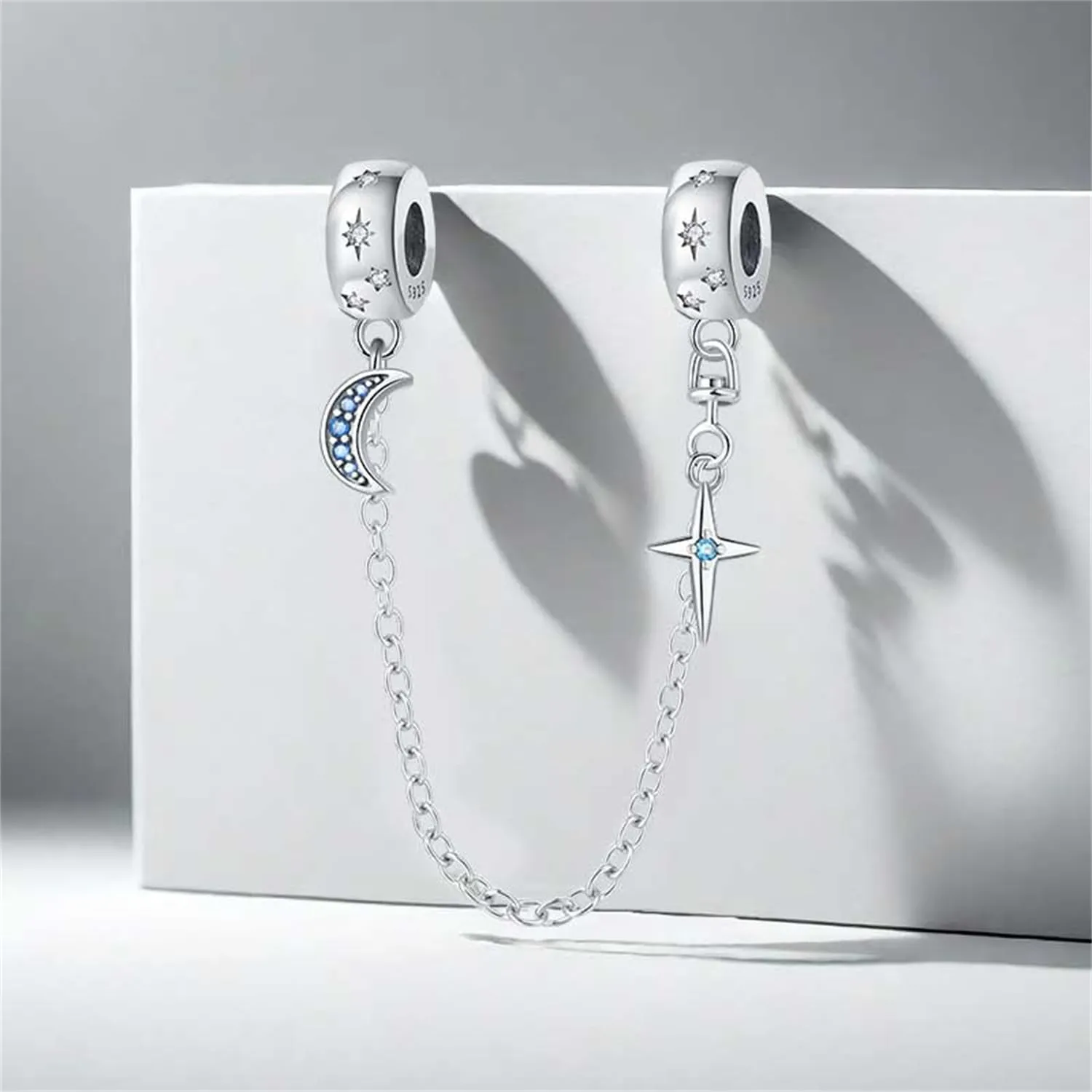 CYMYSS Charm in Argento 925 con Ciondoli, Bead, Clip Stopper e Catena di Sicurezza per Bracciali e Collane Europei - immagine 5